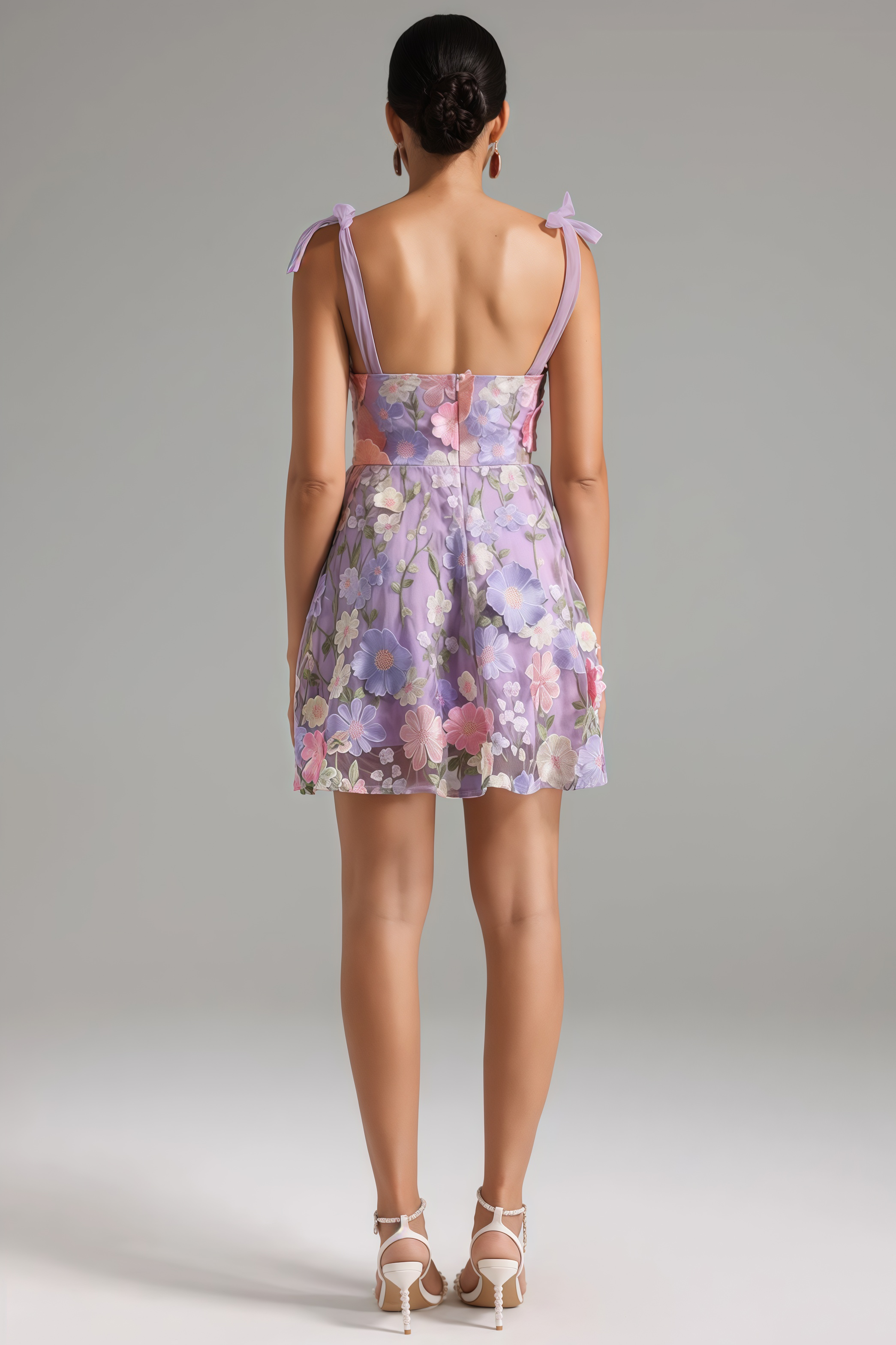 Beryl Flower Strappy Mesh Mini Dress