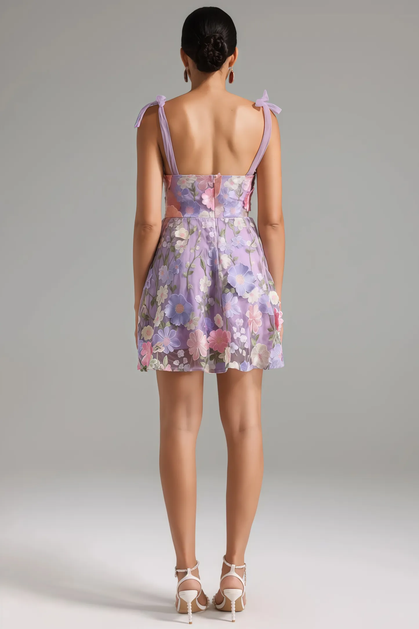 Beryl Flower Strappy Mesh Mini Dress