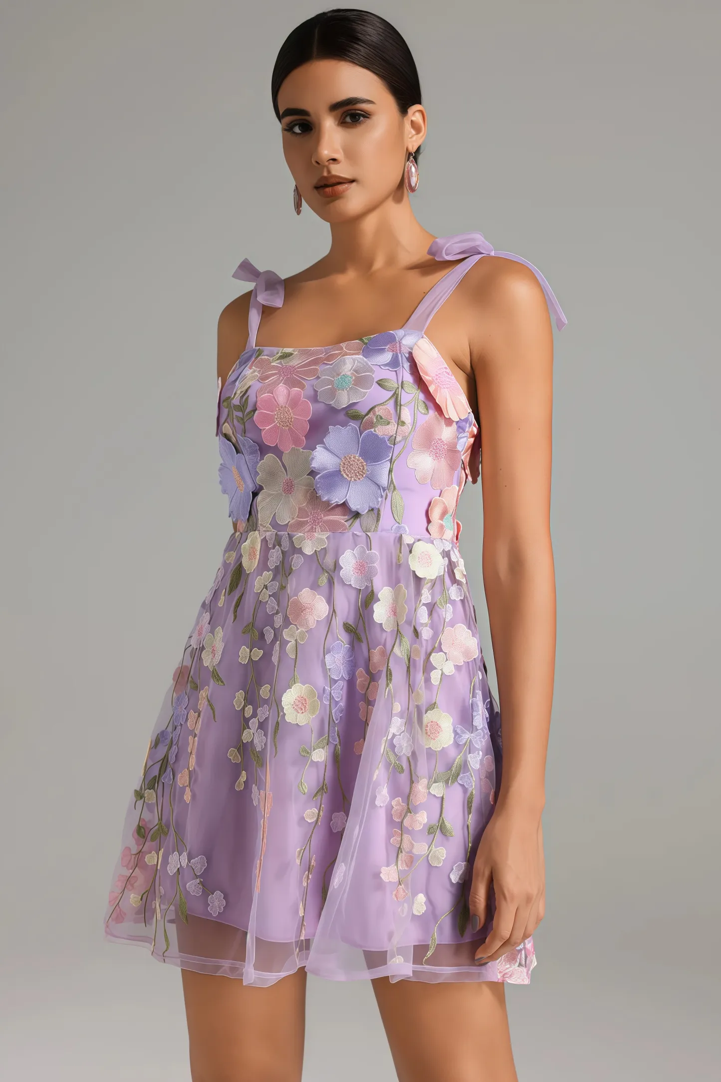Beryl Flower Strappy Mesh Mini Dress