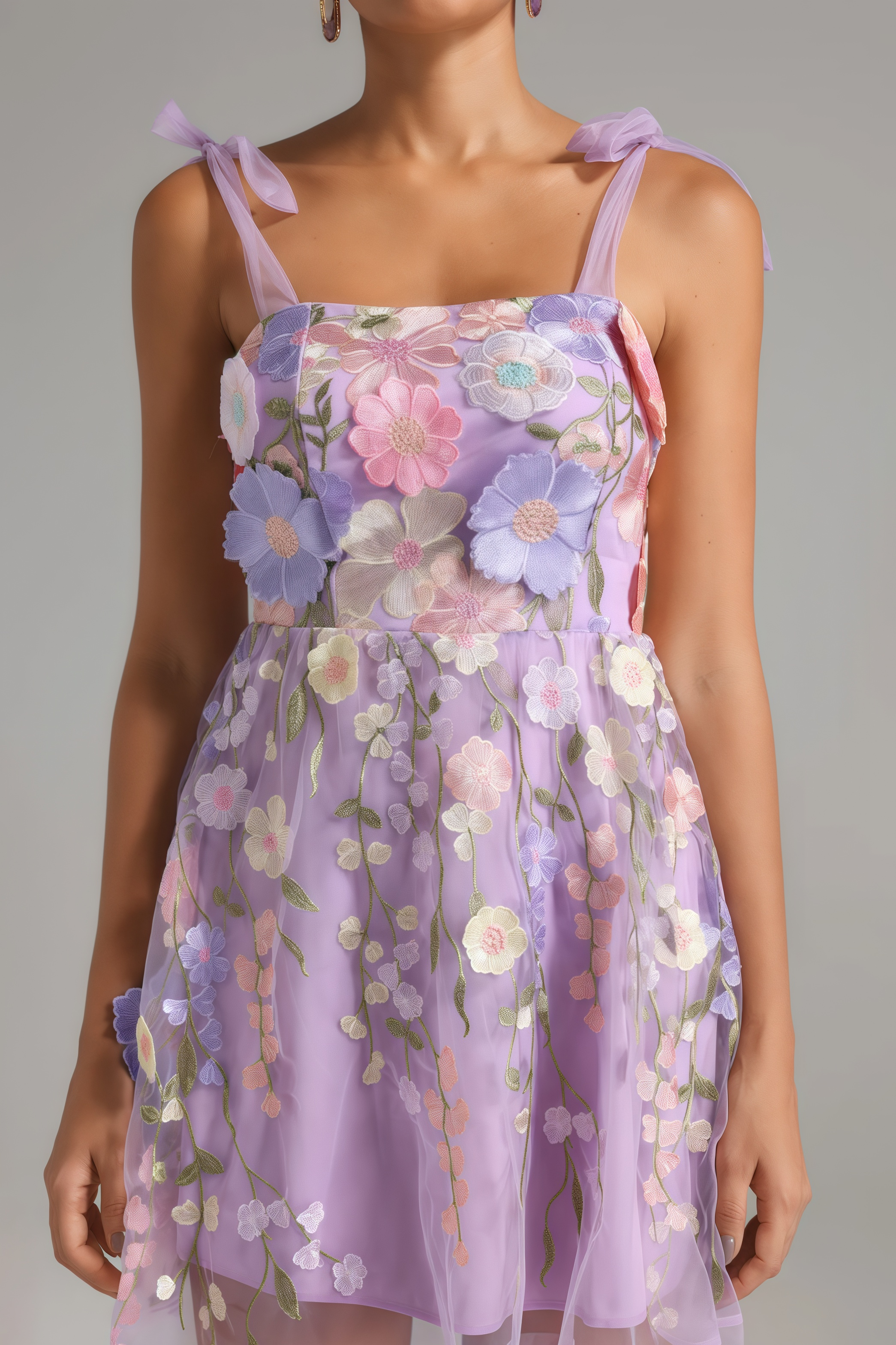Beryl Flower Strappy Mesh Mini Dress