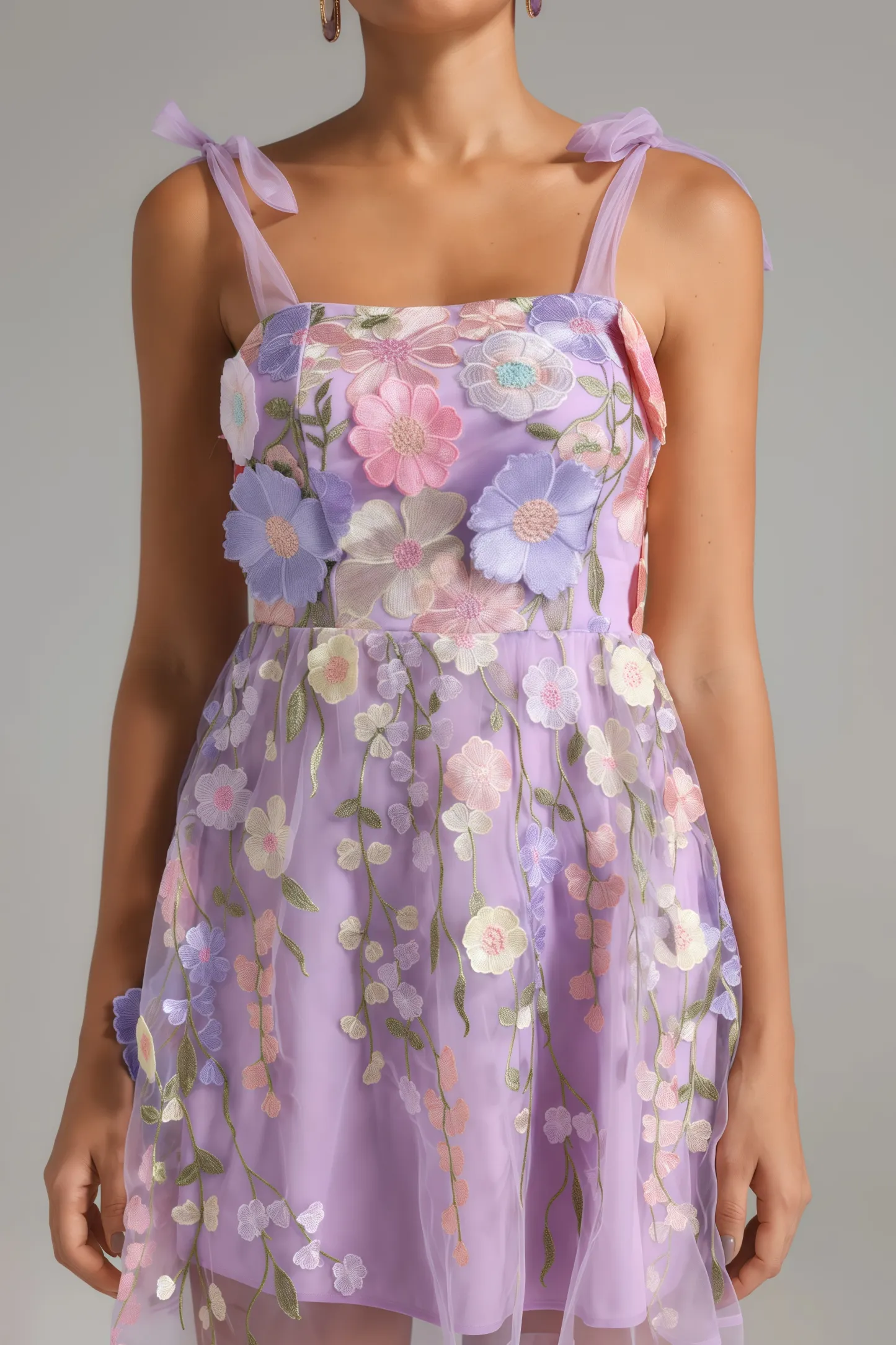 Beryl Flower Strappy Mesh Mini Dress