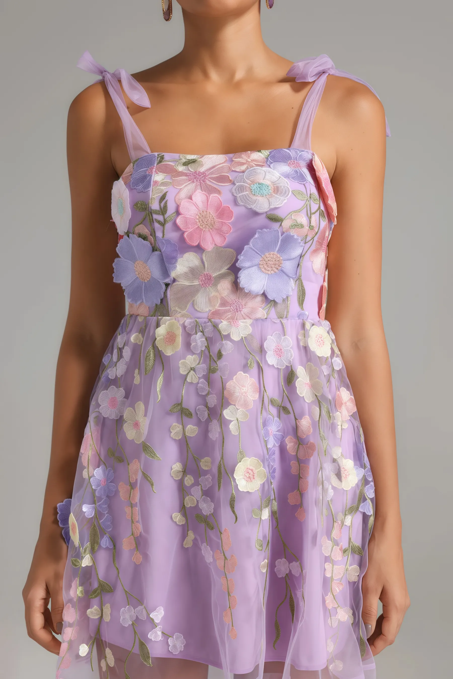 Beryl Flower Strappy Mesh Mini Dress