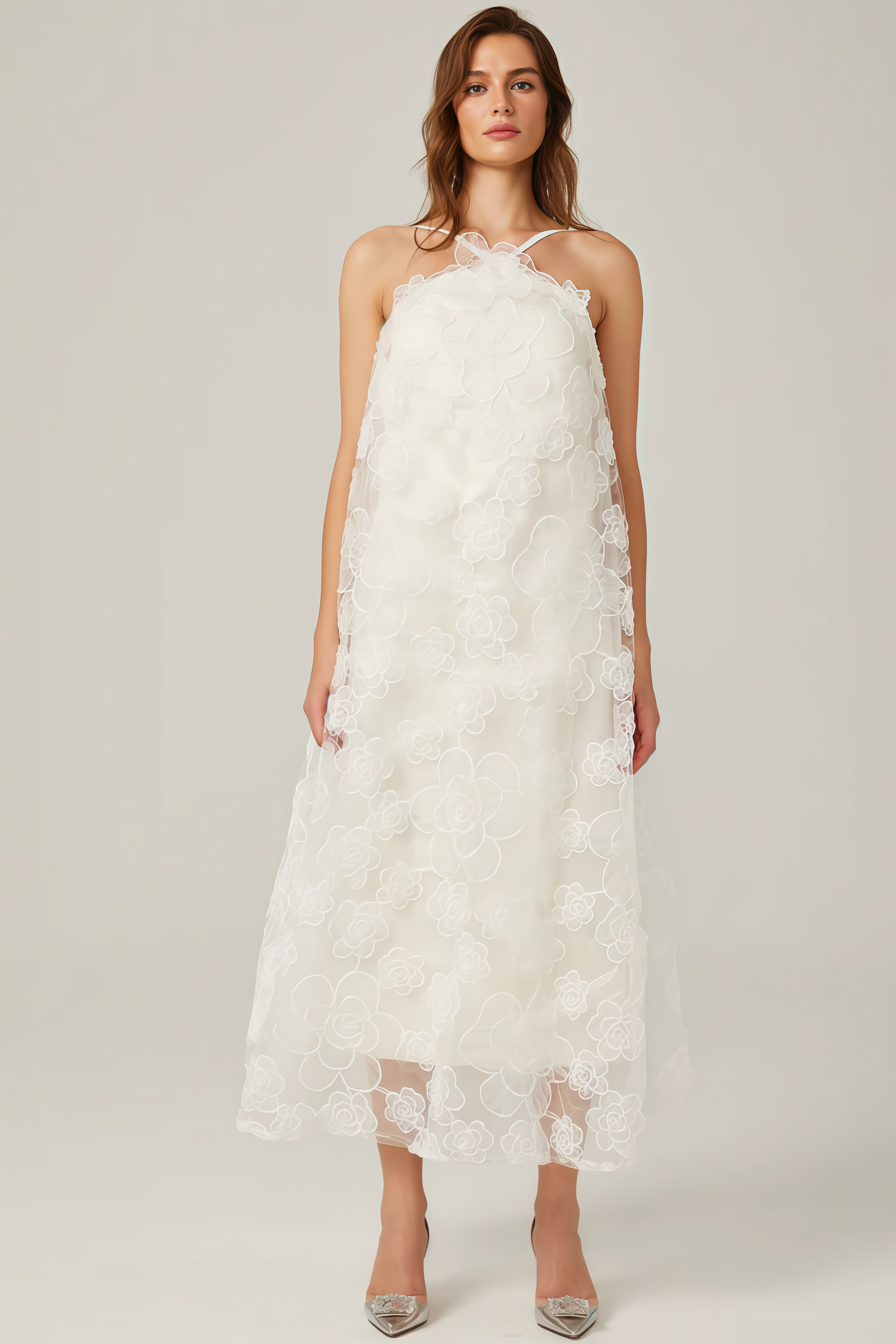 Eamon Neckless Backless Mesh Midi Dress