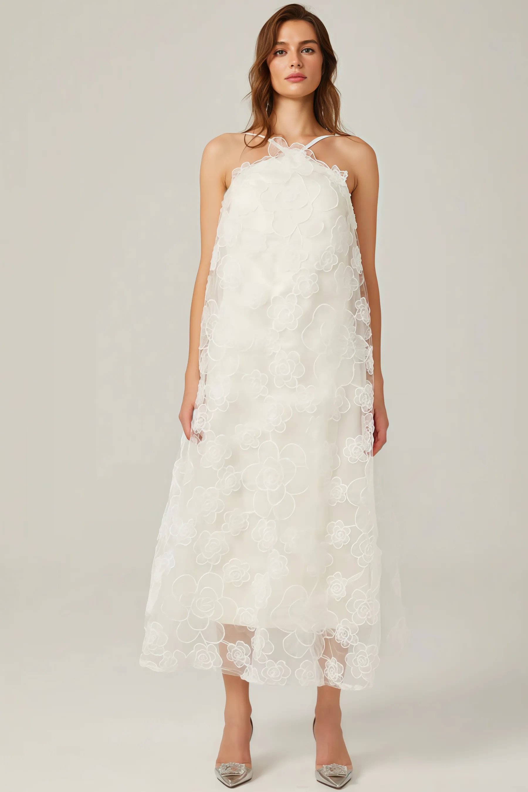 Eamon Neckless Backless Mesh Midi Dress