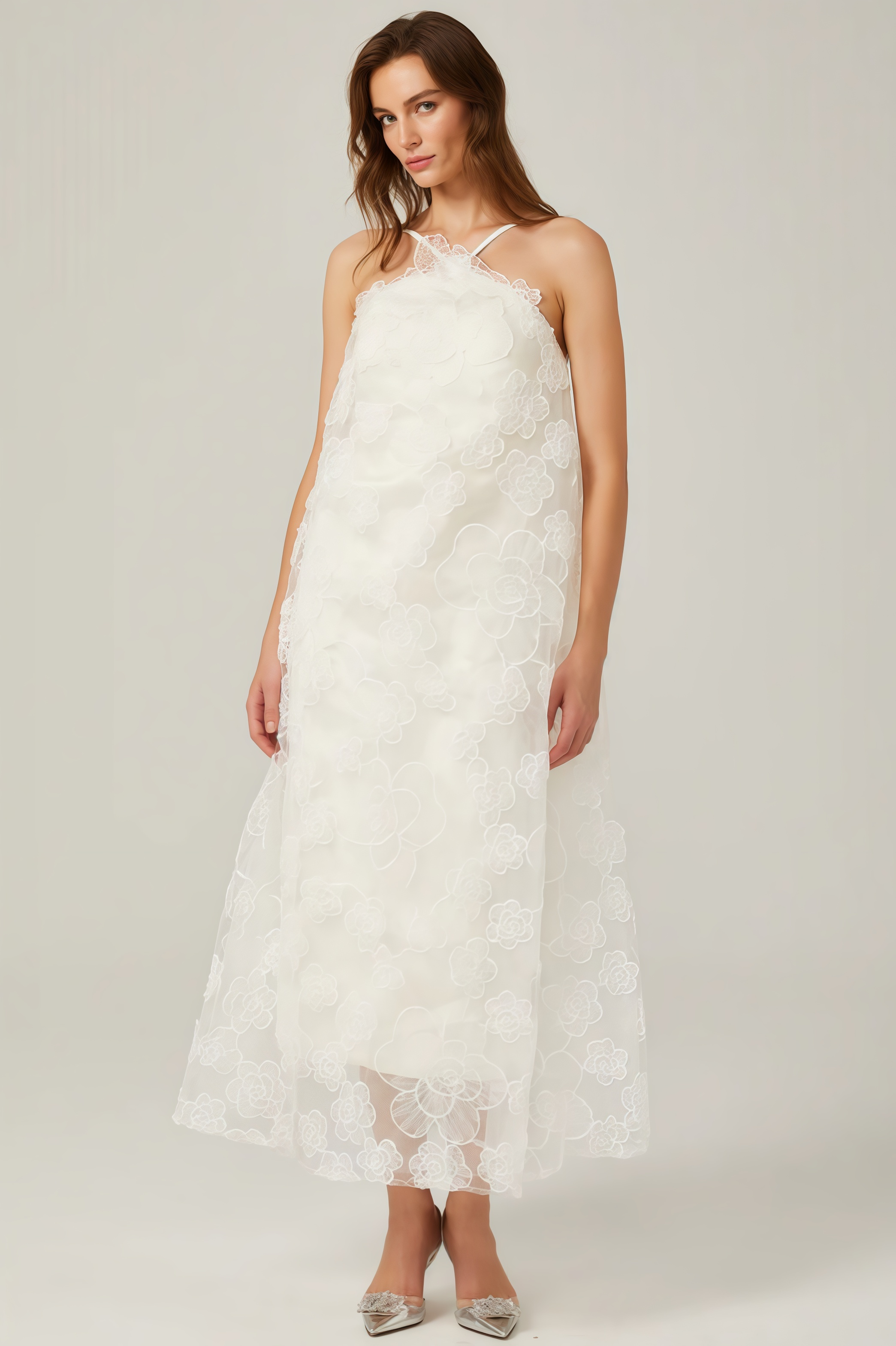 Eamon Neckless Backless Mesh Midi Dress