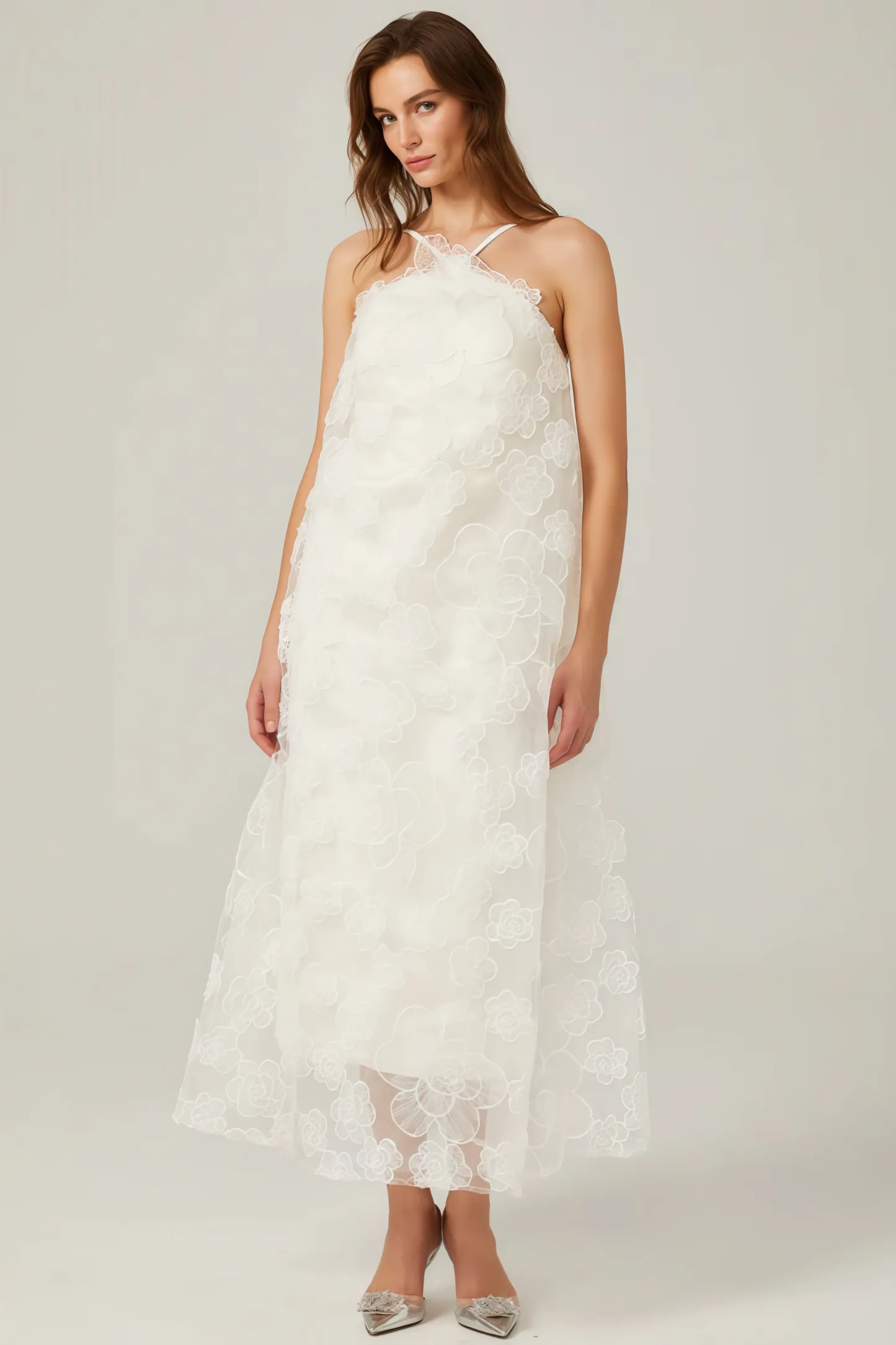 Eamon Neckless Backless Mesh Midi Dress