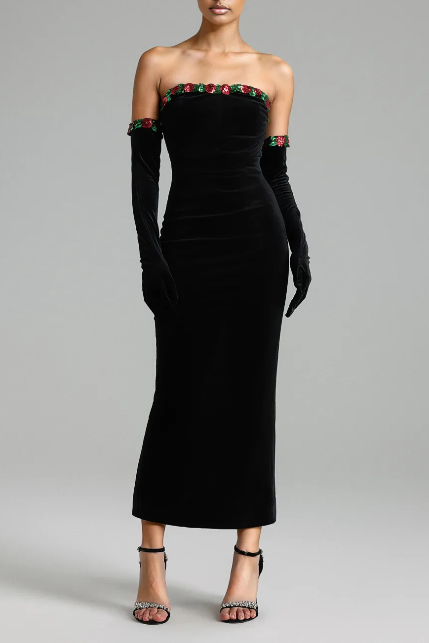 Callista  Sequins Flower Velvet Maxi Dress