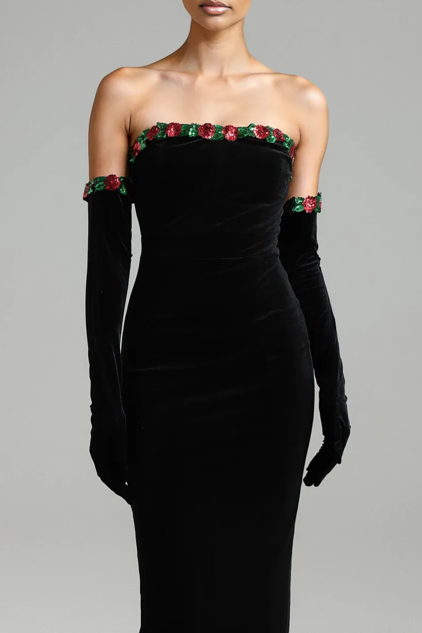 Callista  Sequins Flower Velvet Maxi Dress