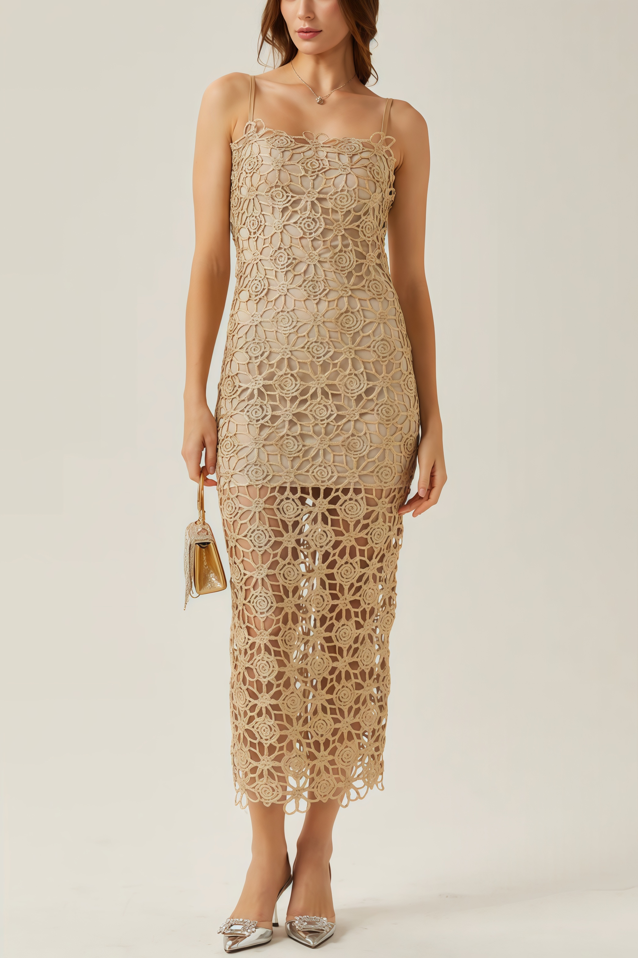 Zephyra Floral Embroidery Midi Dress Set