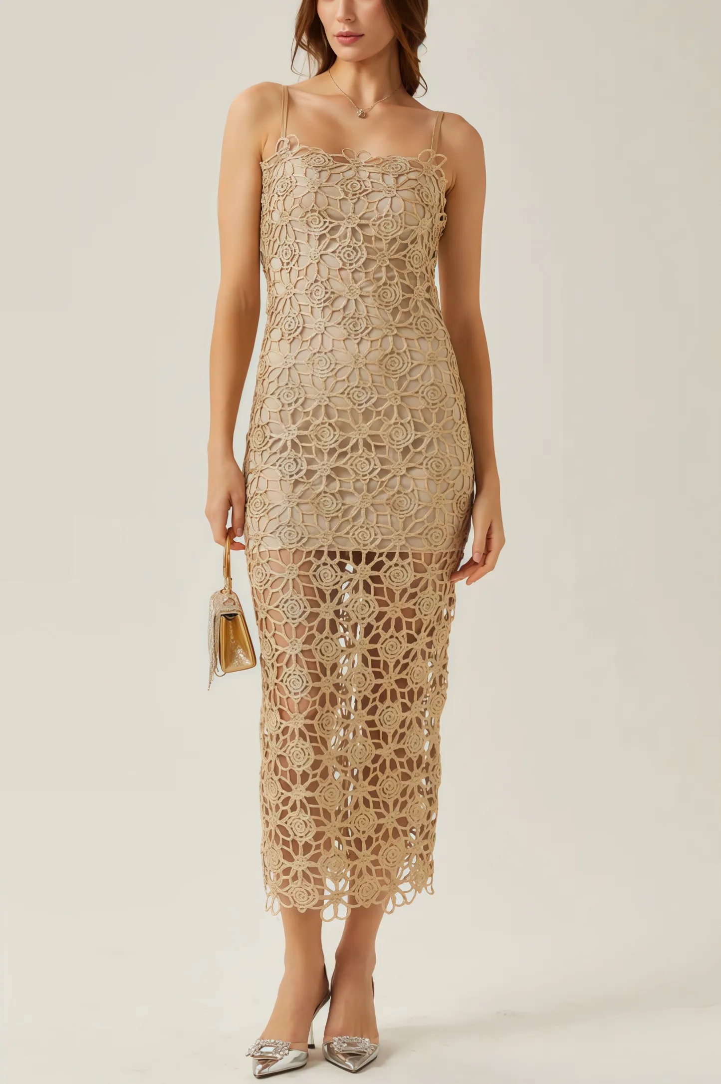 Zephyra Floral Embroidery Midi Dress Set