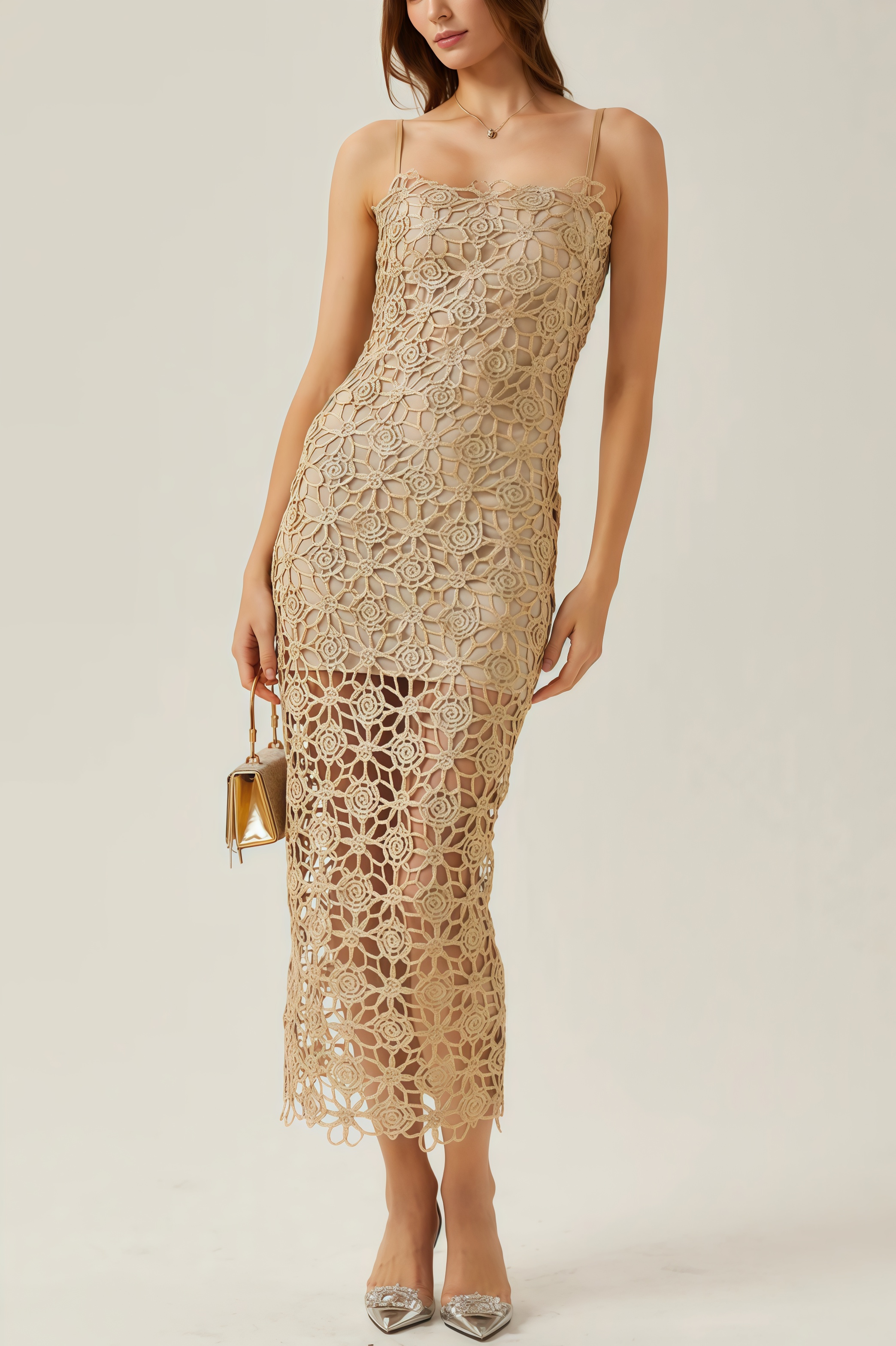 Zephyra Floral Embroidery Midi Dress Set