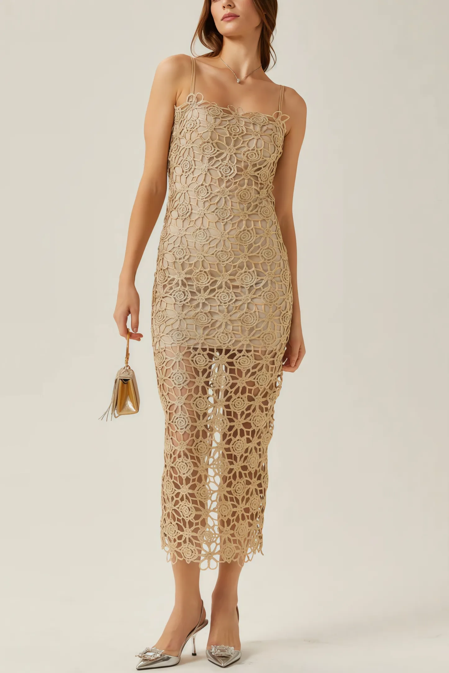 Zephyra Floral Embroidery Midi Dress Set