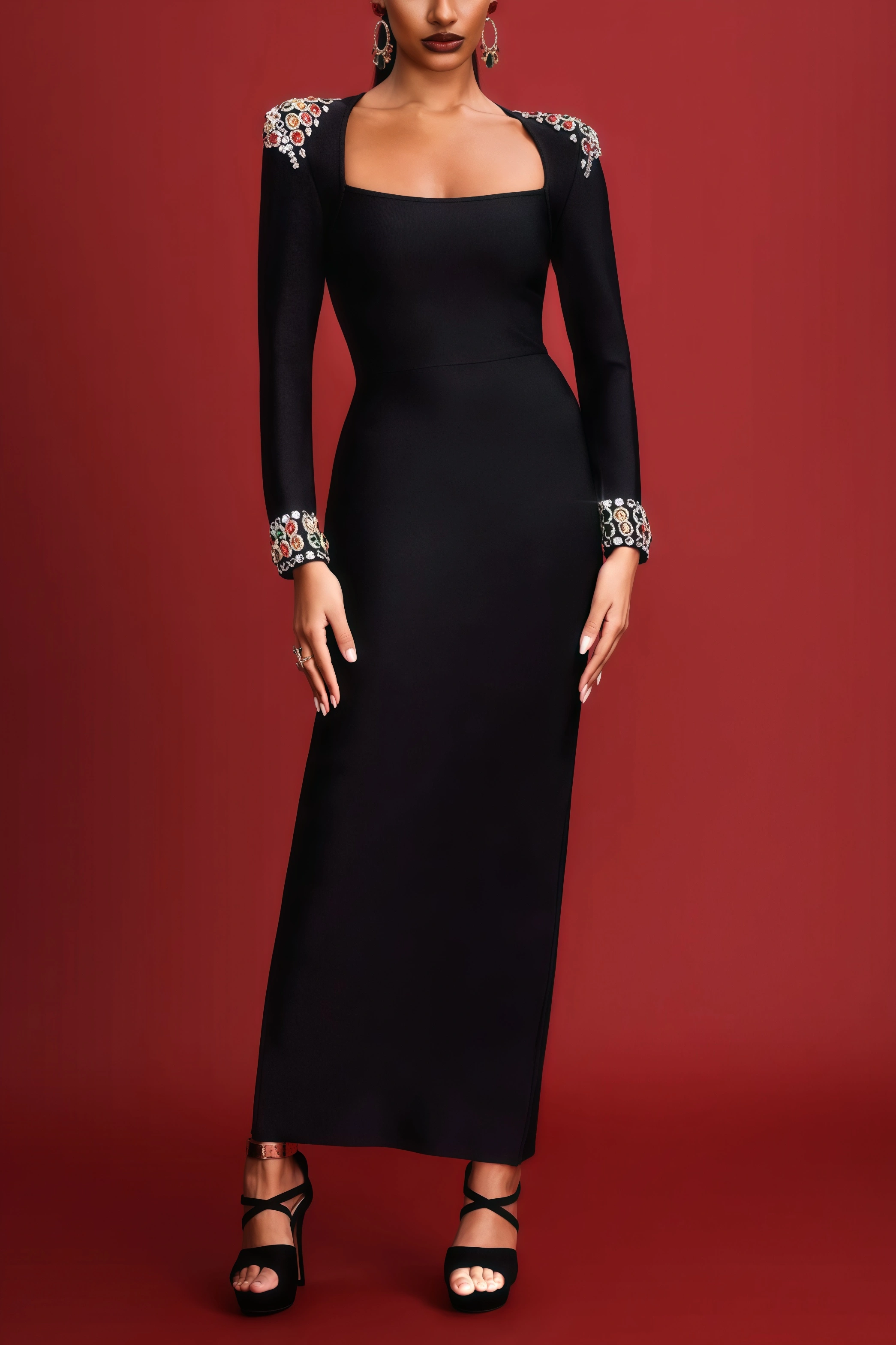 Fayie Rhinestones Bandage Midi Dress