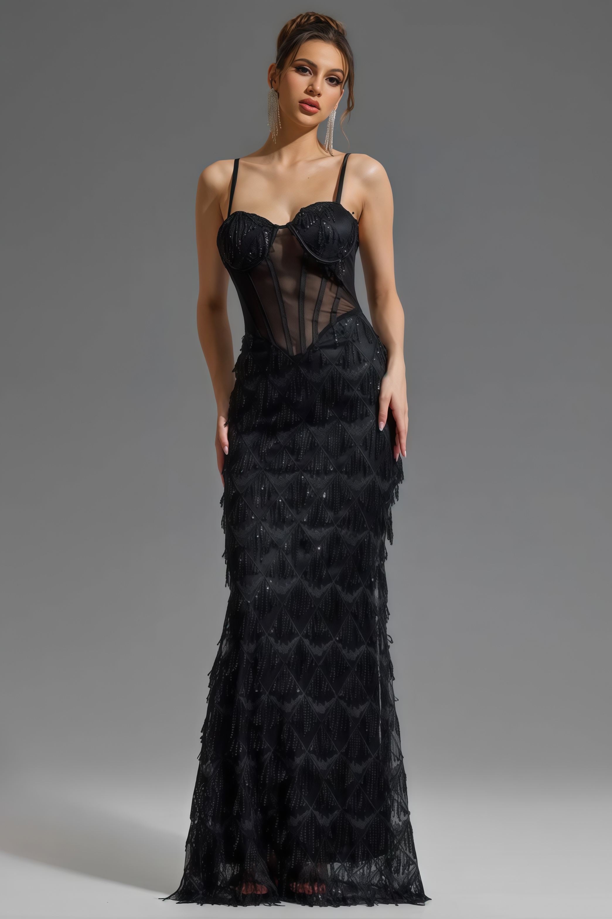 Max Sequin Tassel Neck Maxi Dress