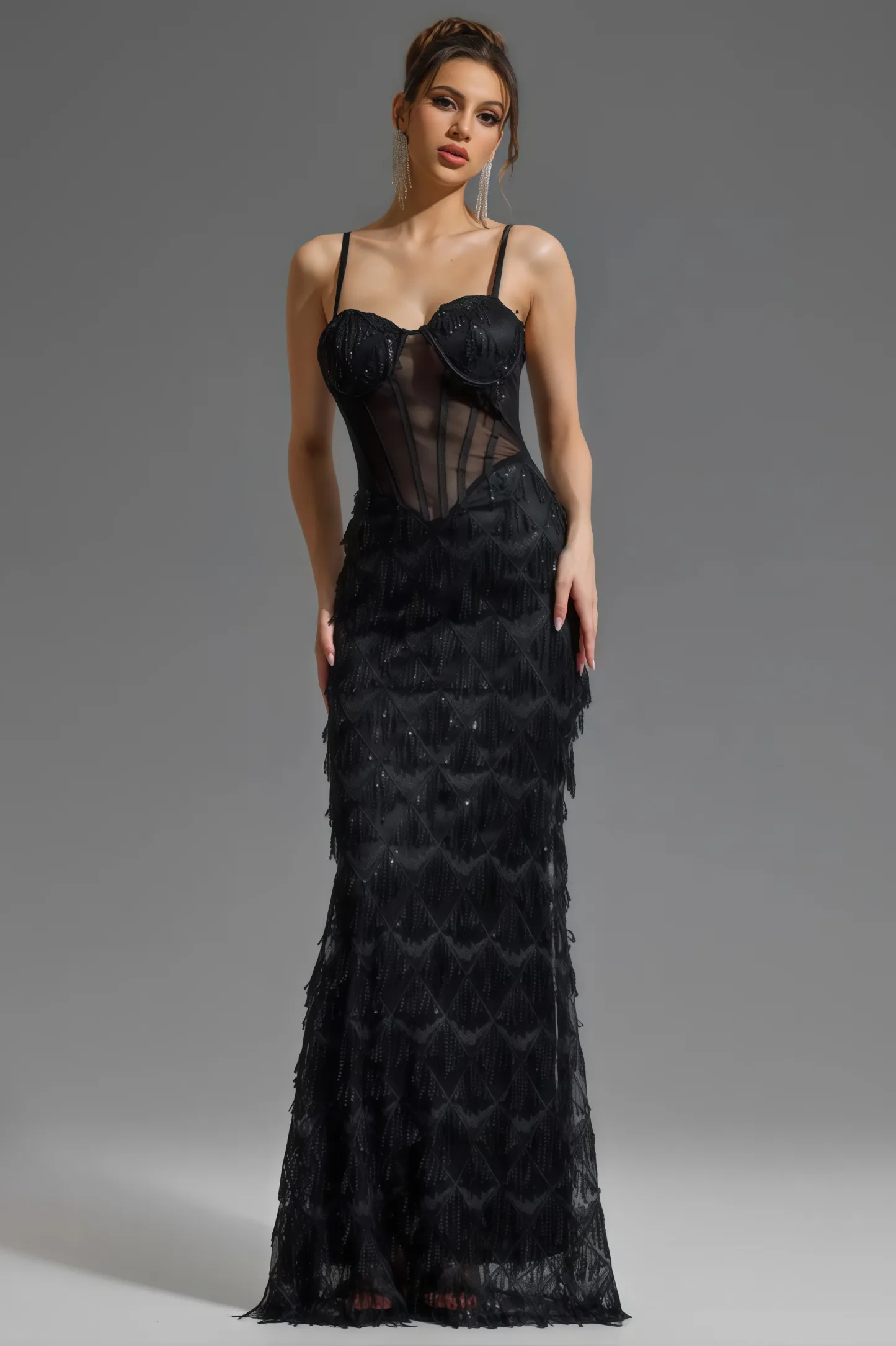 Max Sequin Tassel Neck Maxi Dress