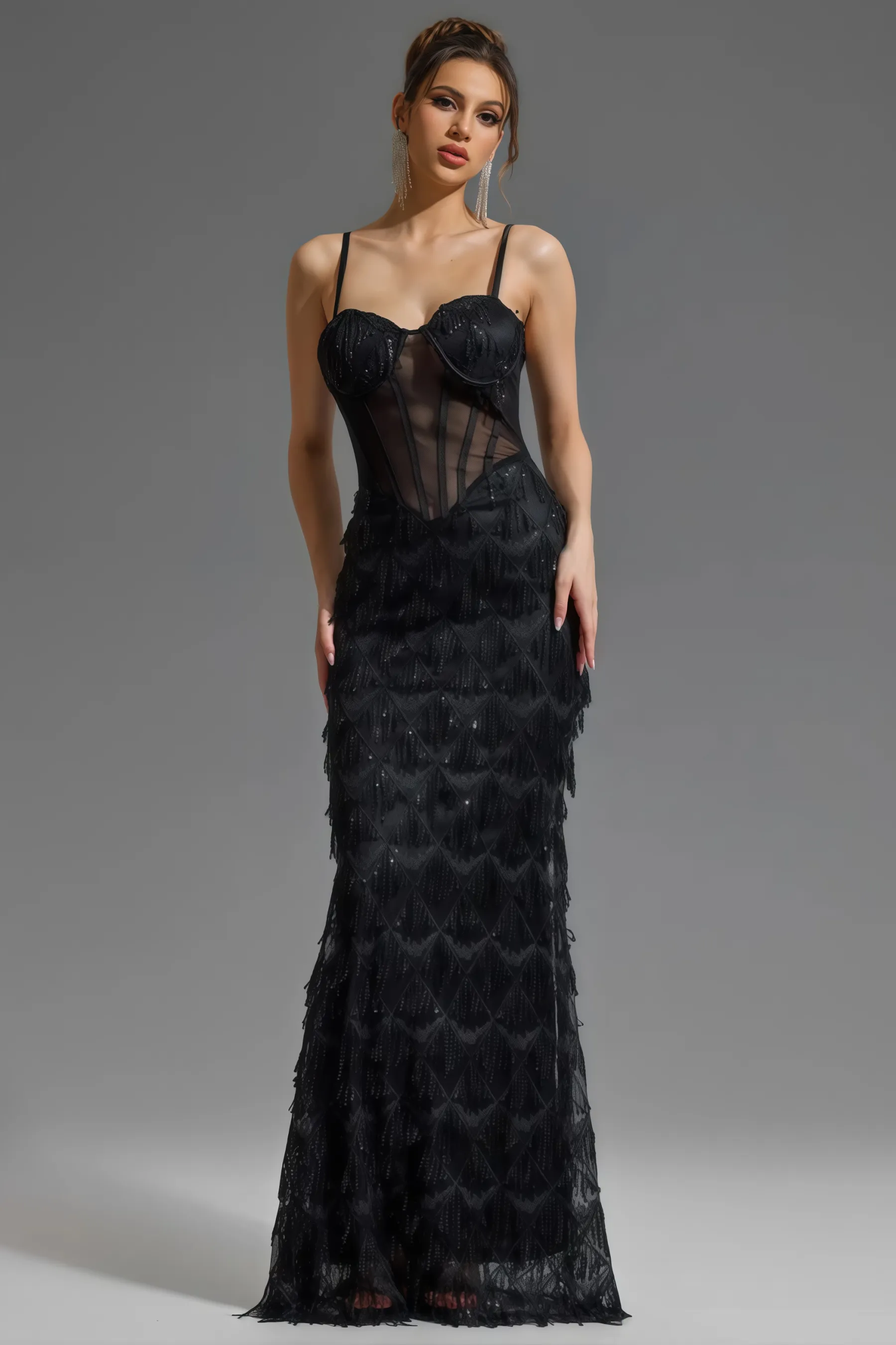Max Sequin Tassel Neck Maxi Dress