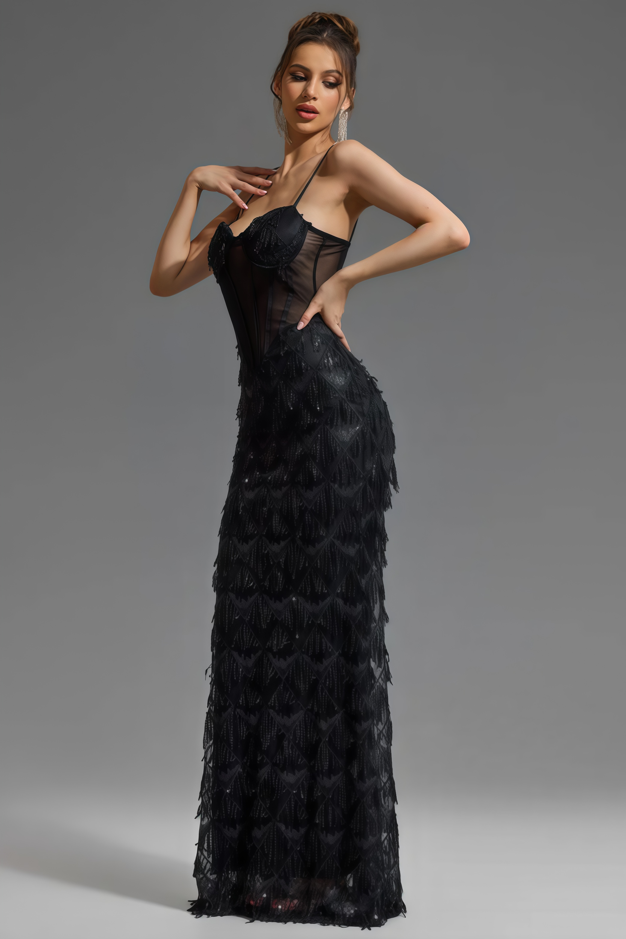 Max Sequin Tassel Neck Maxi Dress