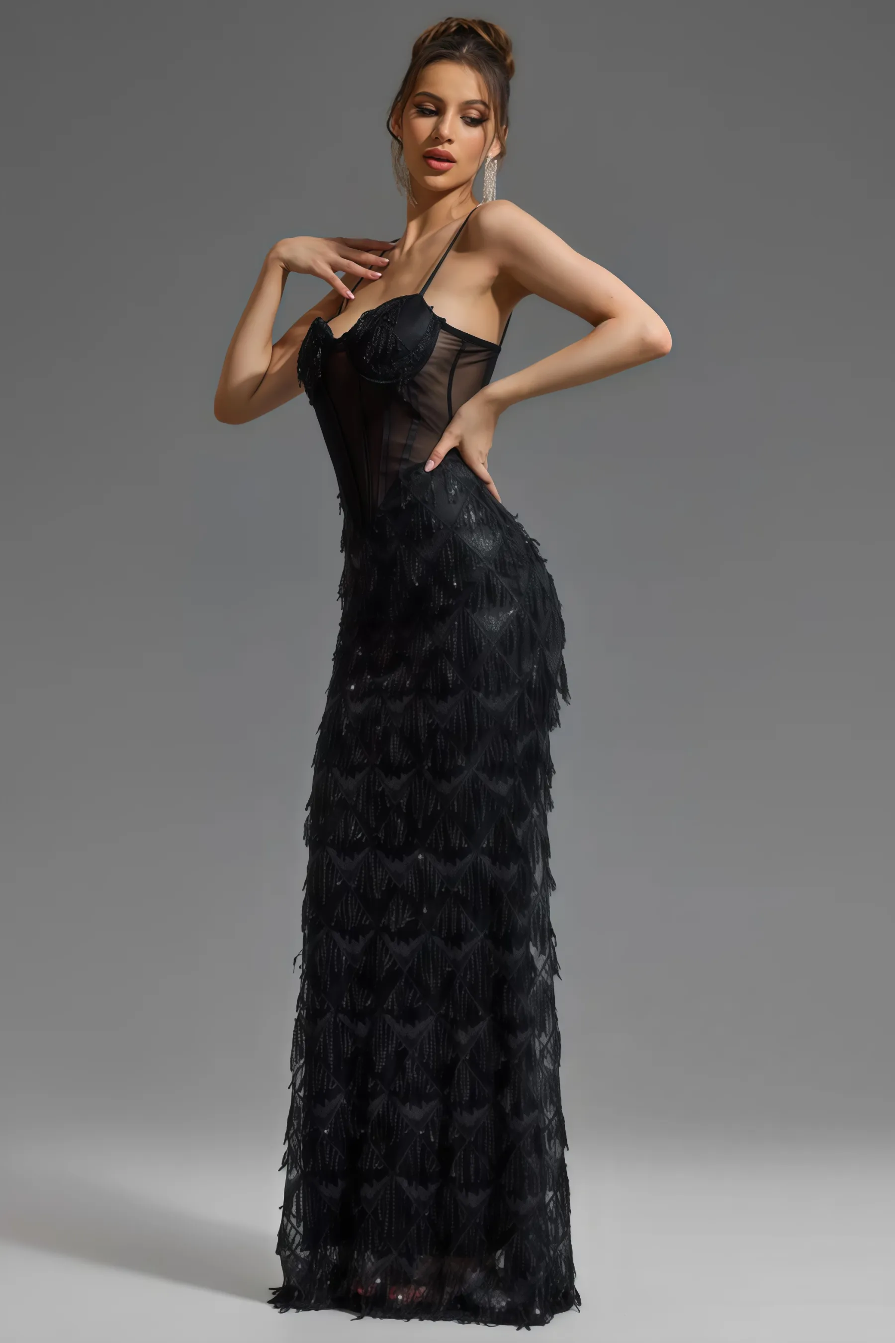Max Sequin Tassel Neck Maxi Dress