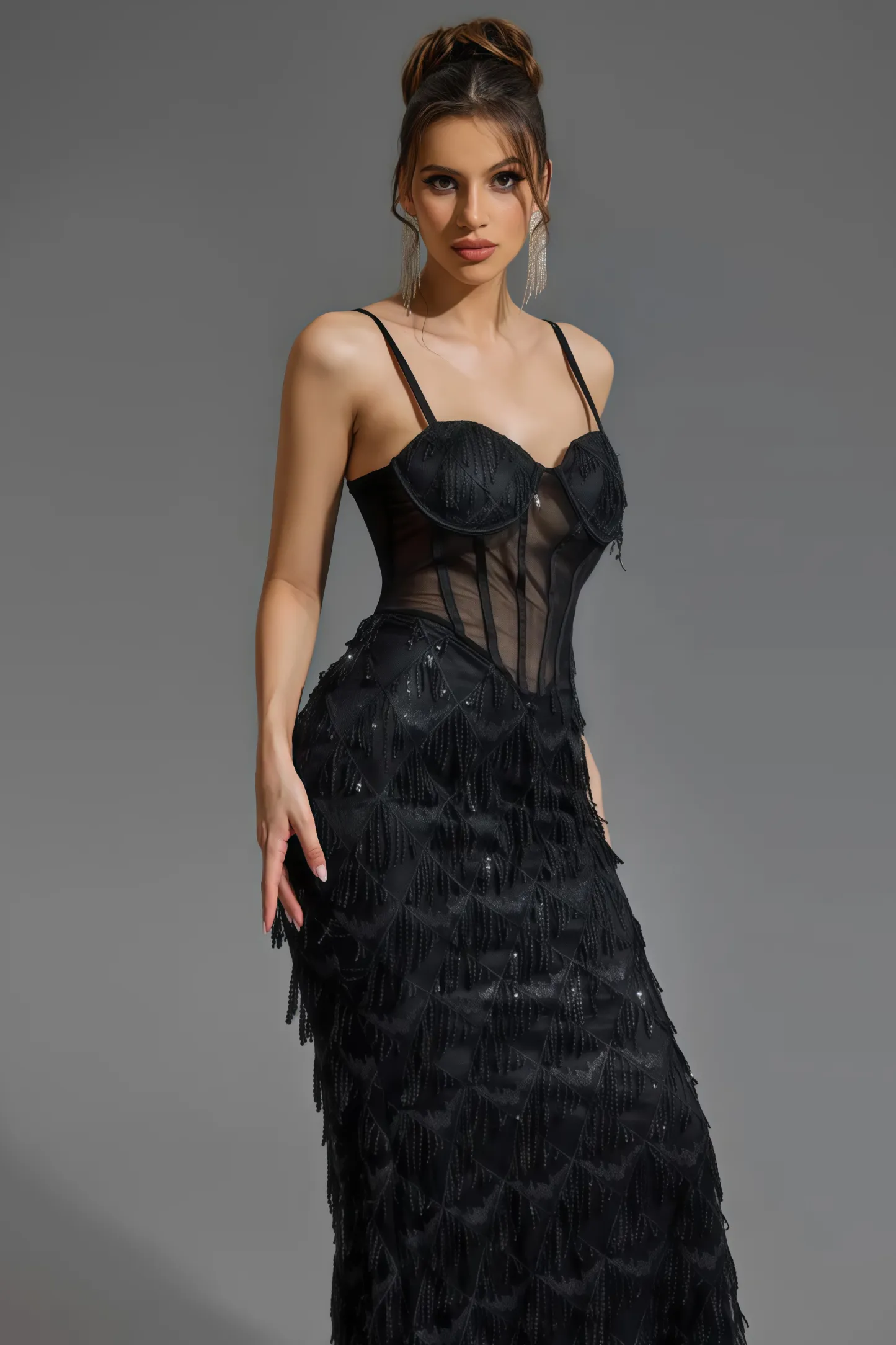 Max Sequin Tassel Neck Maxi Dress