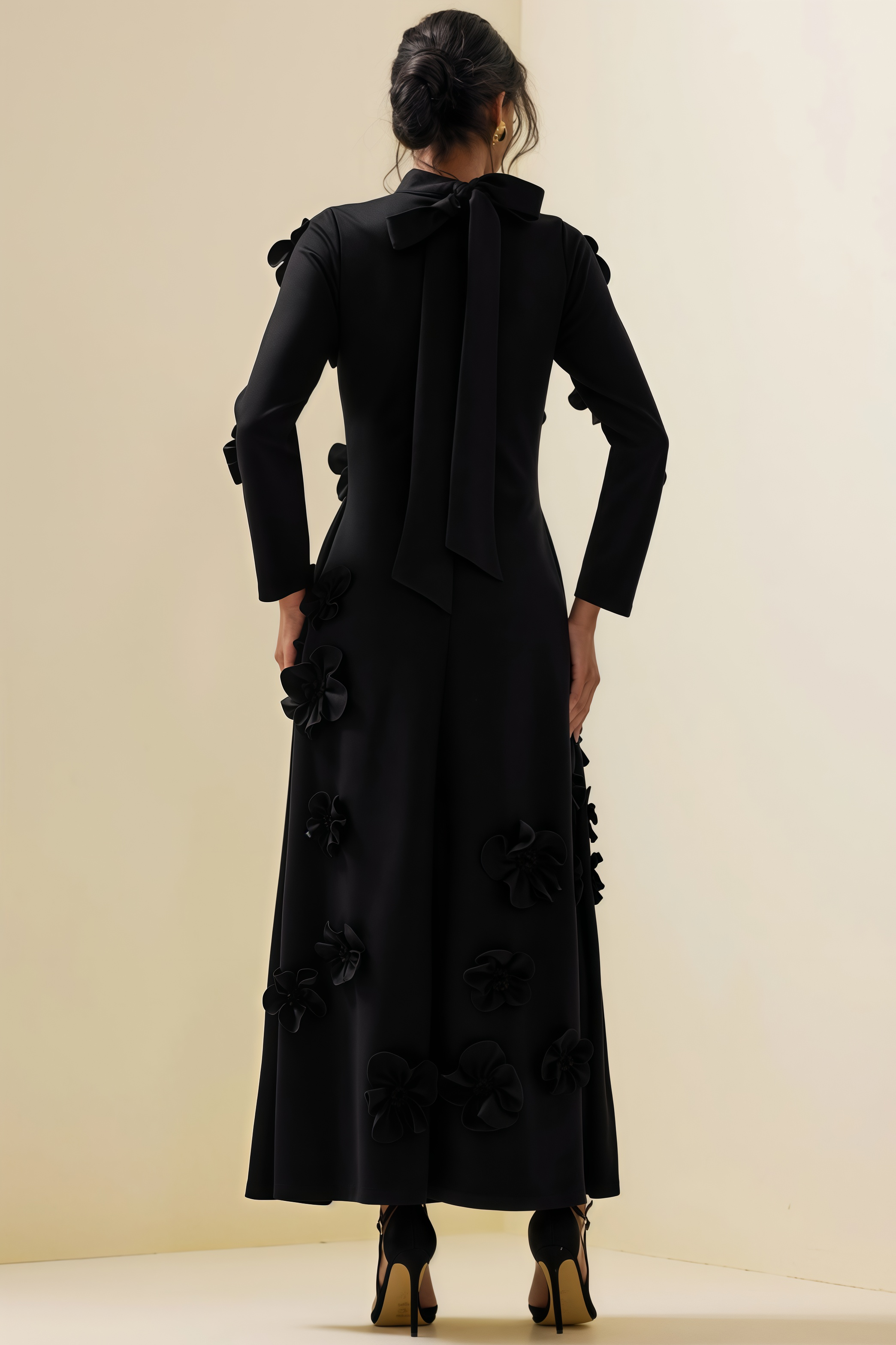Basil 3D Flower Stand Collar Midi Dress