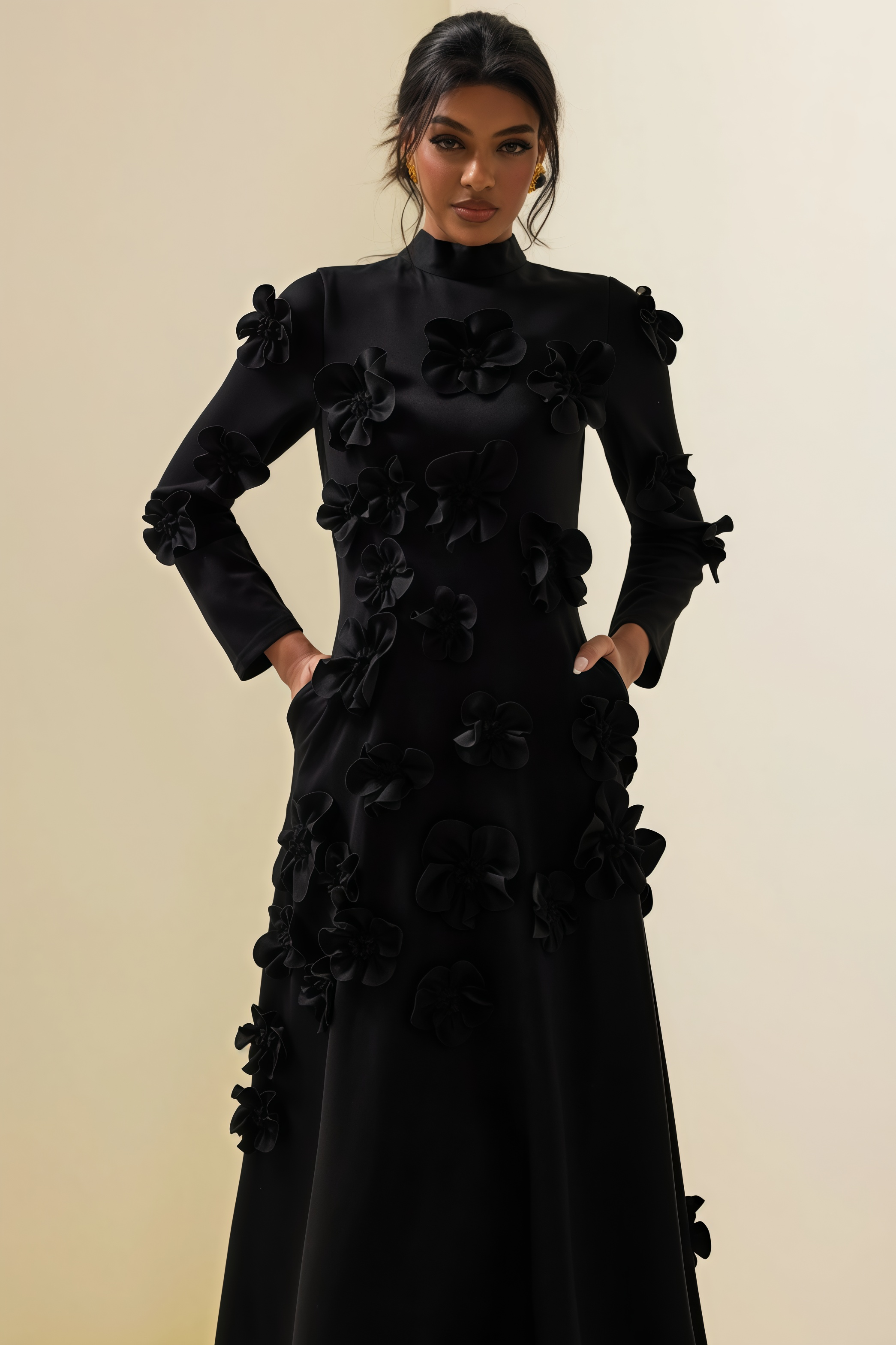 Basil 3D Flower Stand Collar Midi Dress