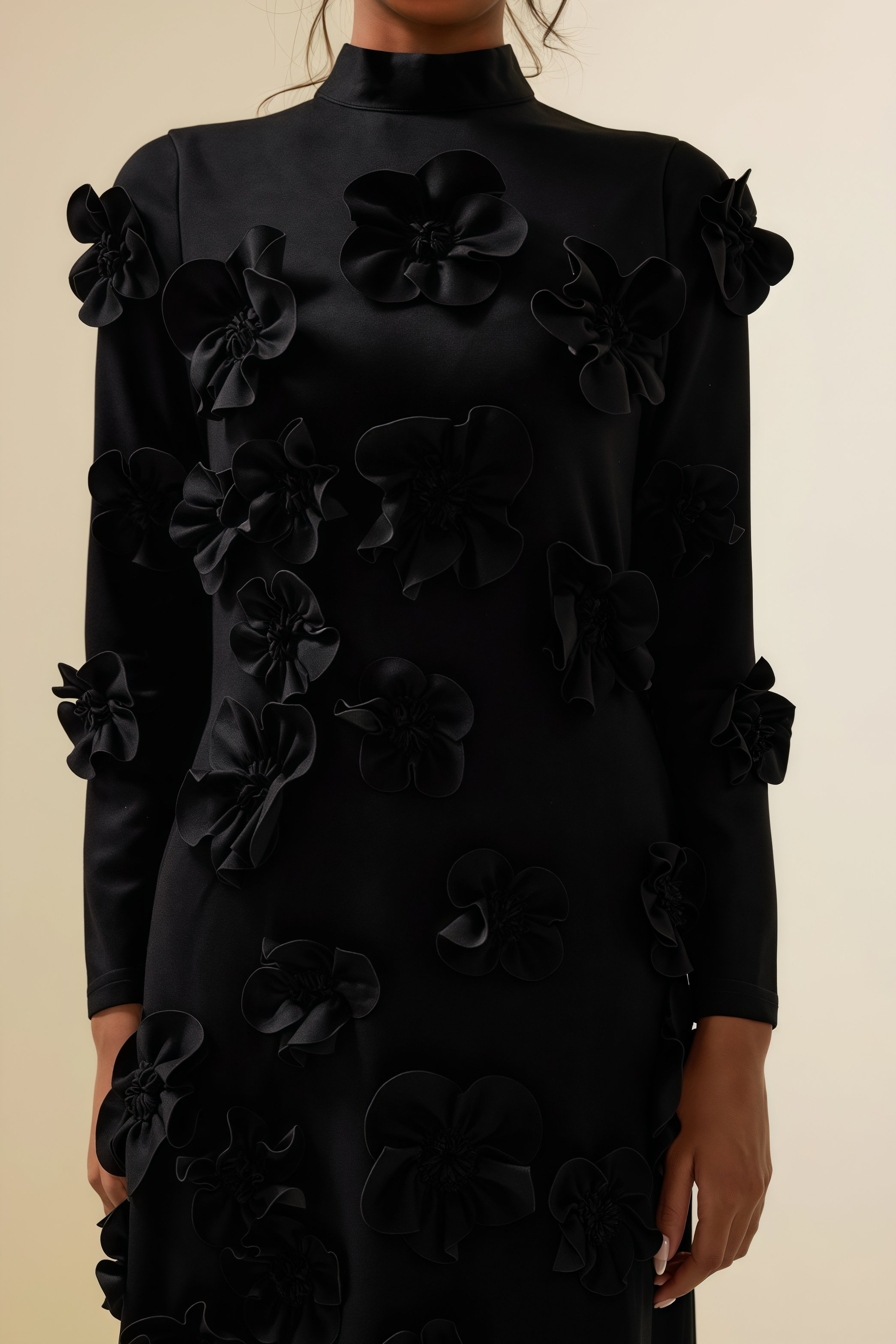 Basil 3D Flower Stand Collar Midi Dress