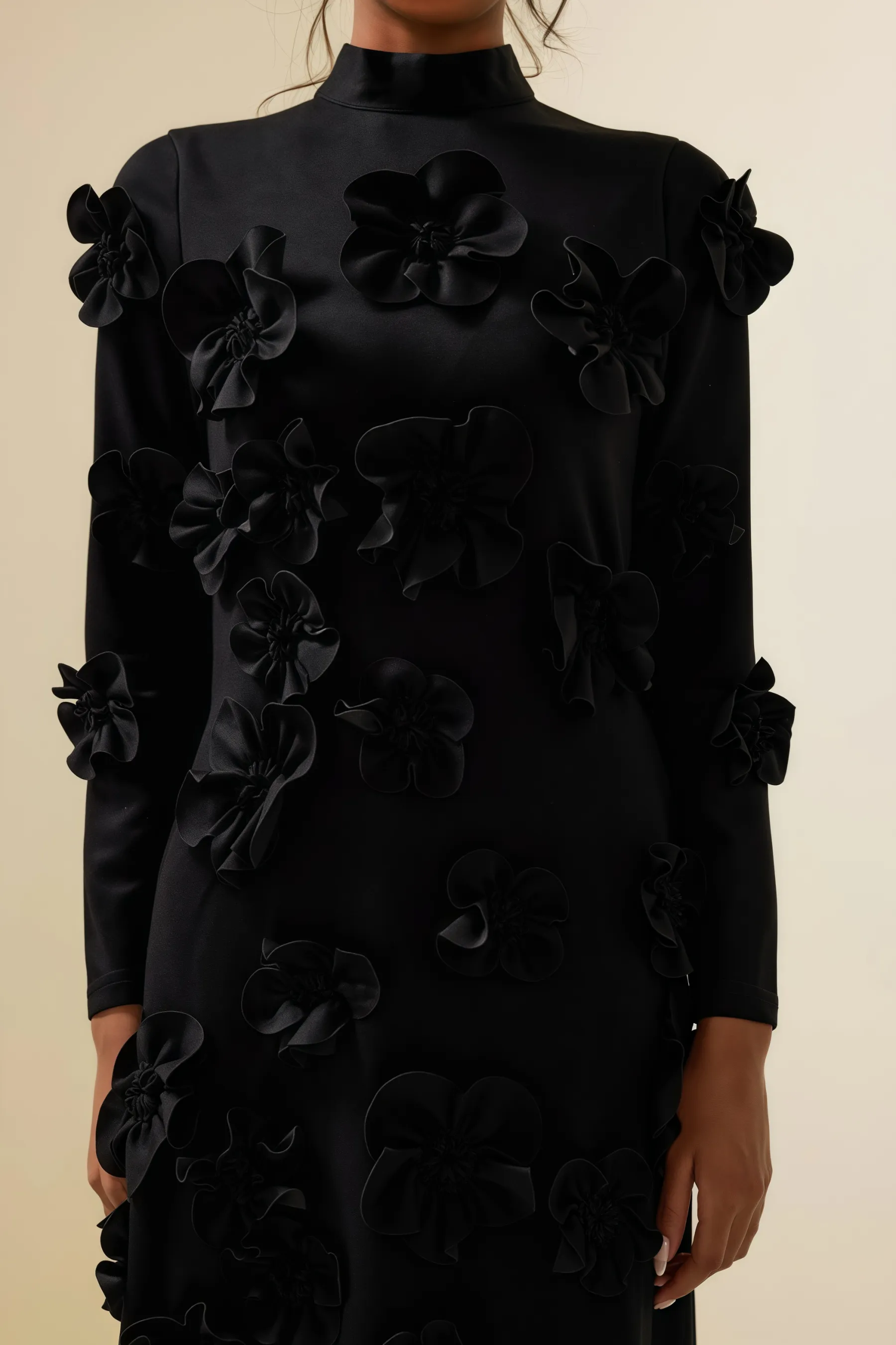 Basil 3D Flower Stand Collar Midi Dress