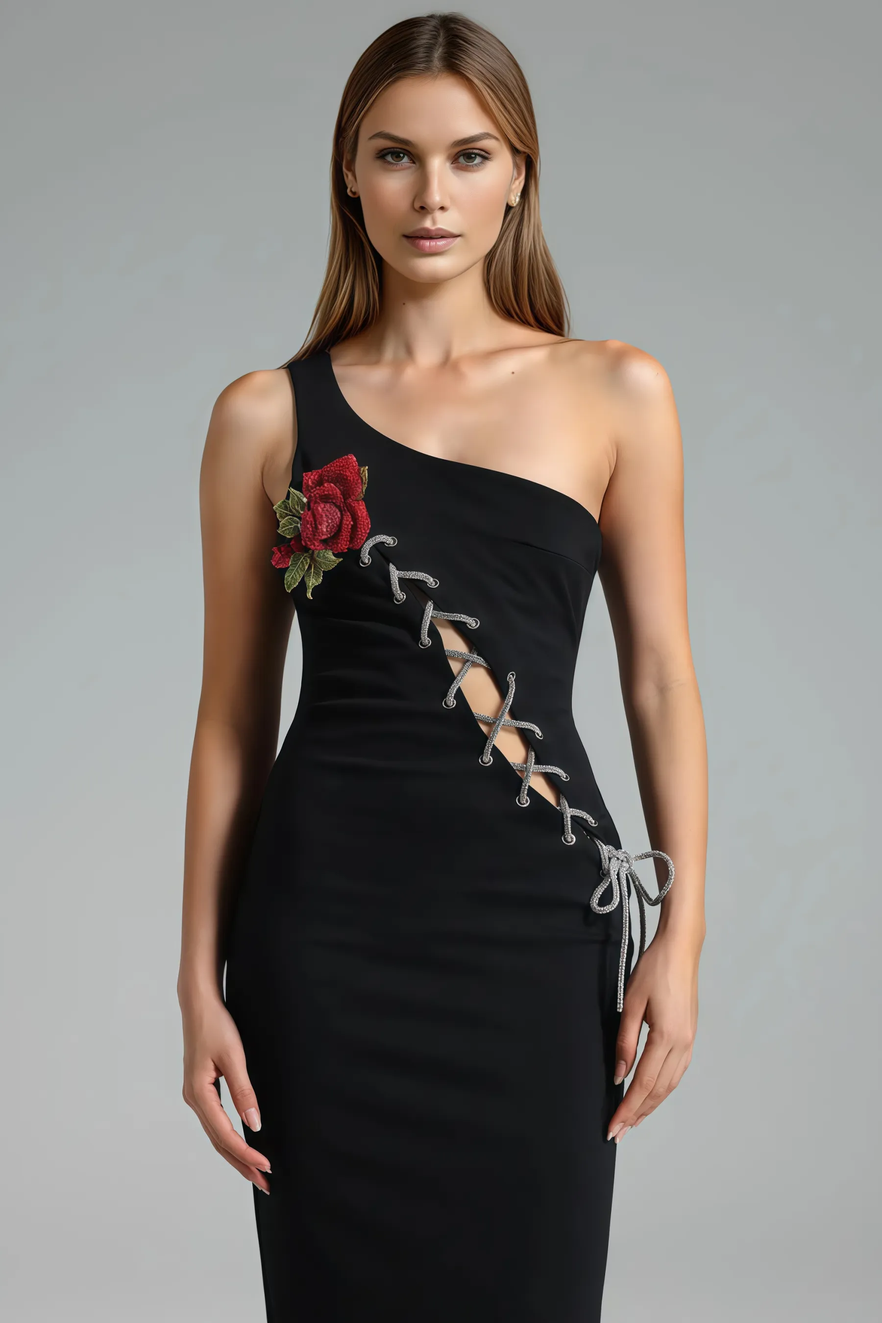 Ulrica Black Floral Lace Midi Dress