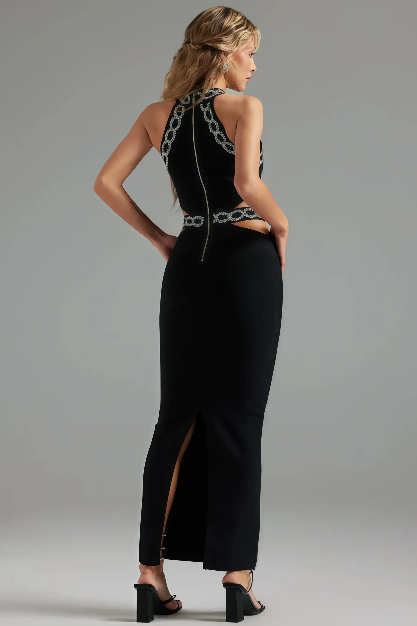 Uriel Glitter Cut Out Bandage Maxi Dress