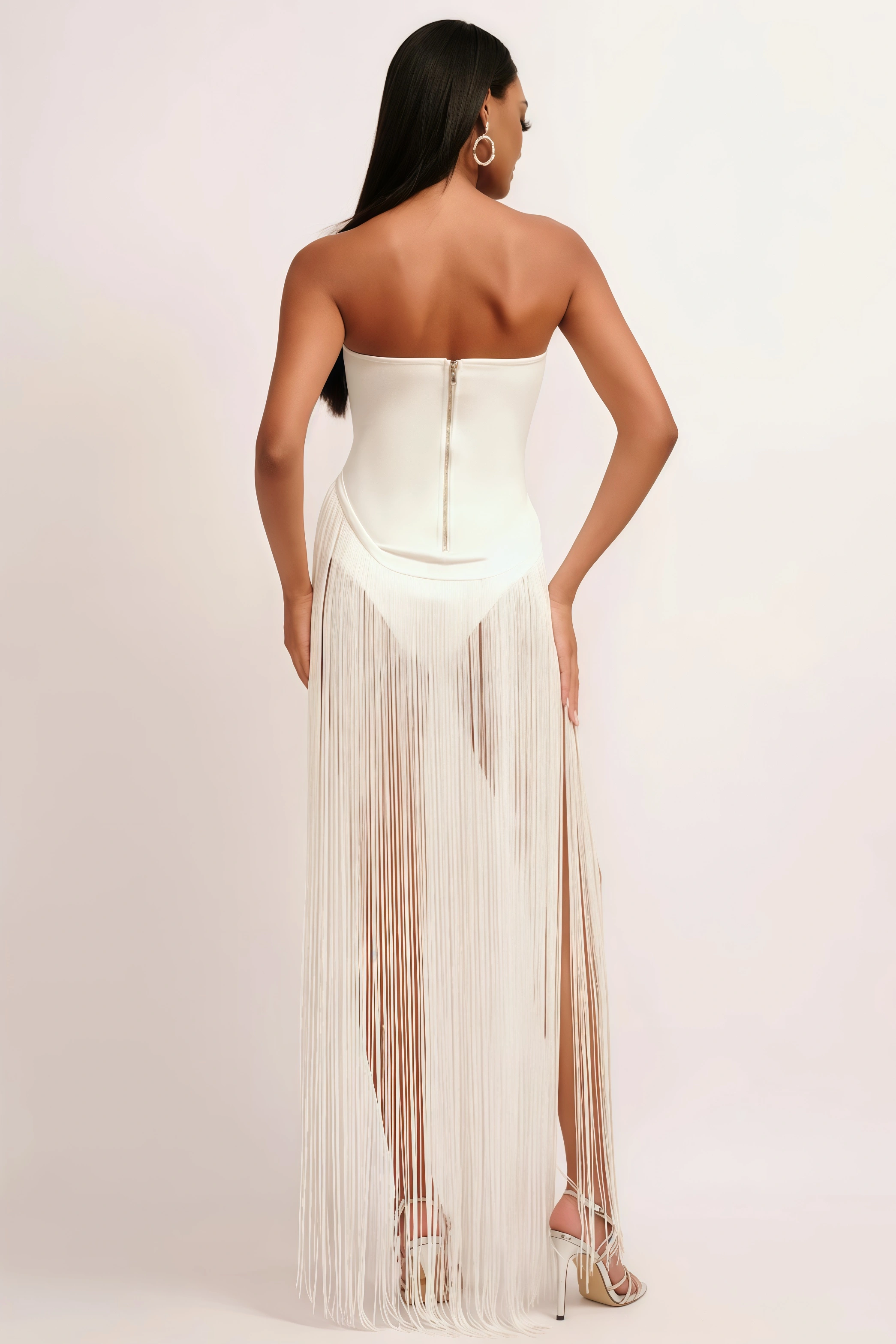 Yeney Strapless Fringe Maxi Dress