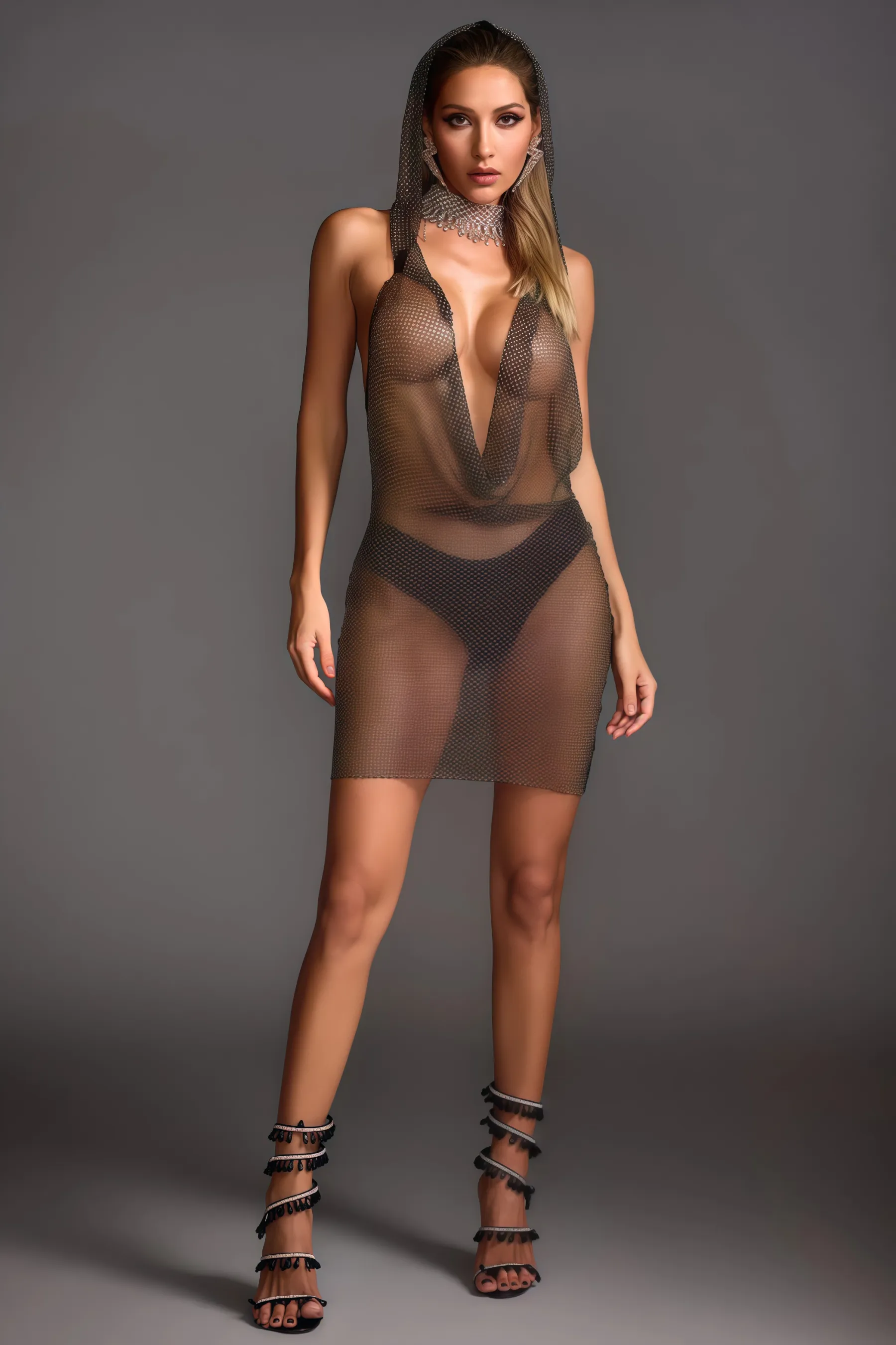 Olivia Diamond Mesh Mini Dress