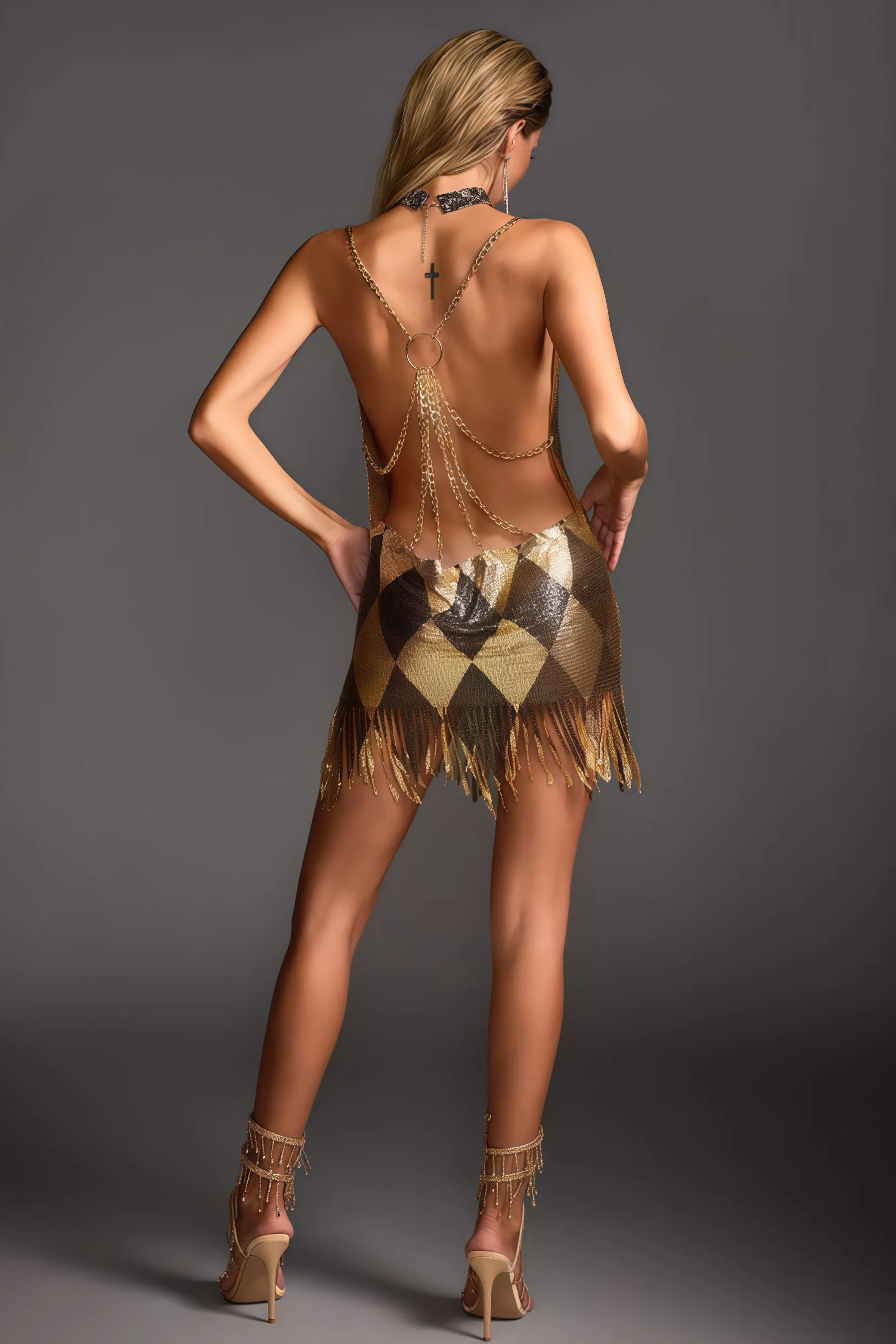 Cora Tassel Aluminum Sheet Mini Dress