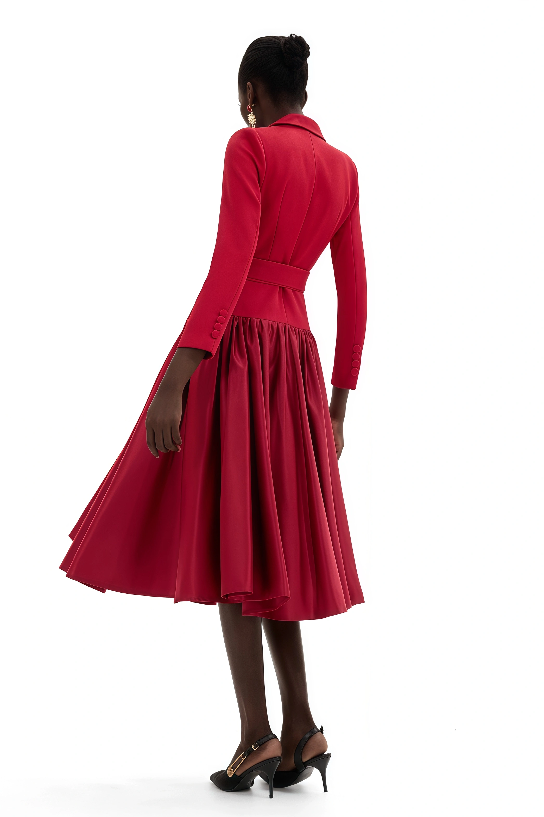 Vole Suit Collar Midi Dress