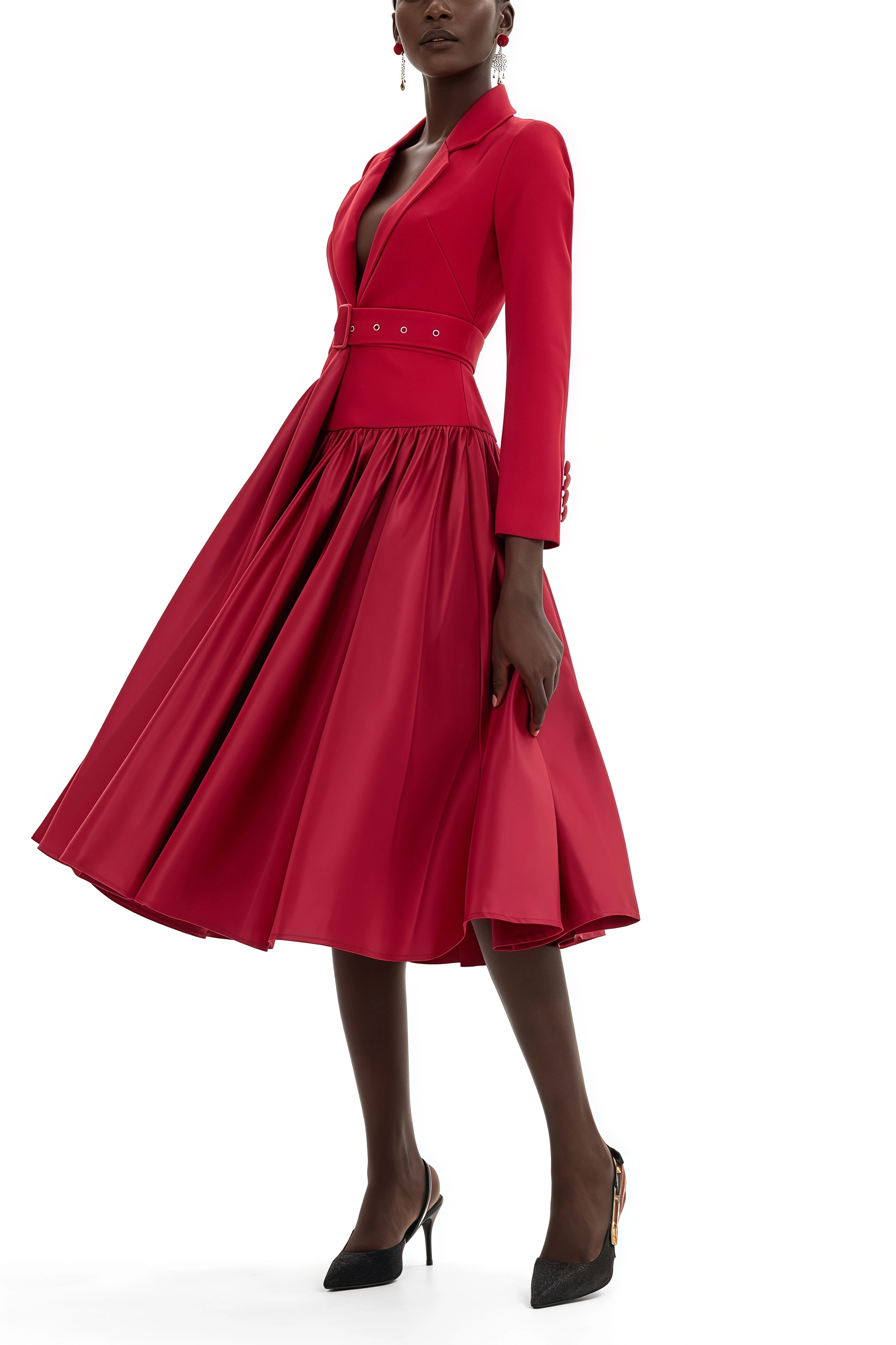 Vole Suit Collar Midi Dress