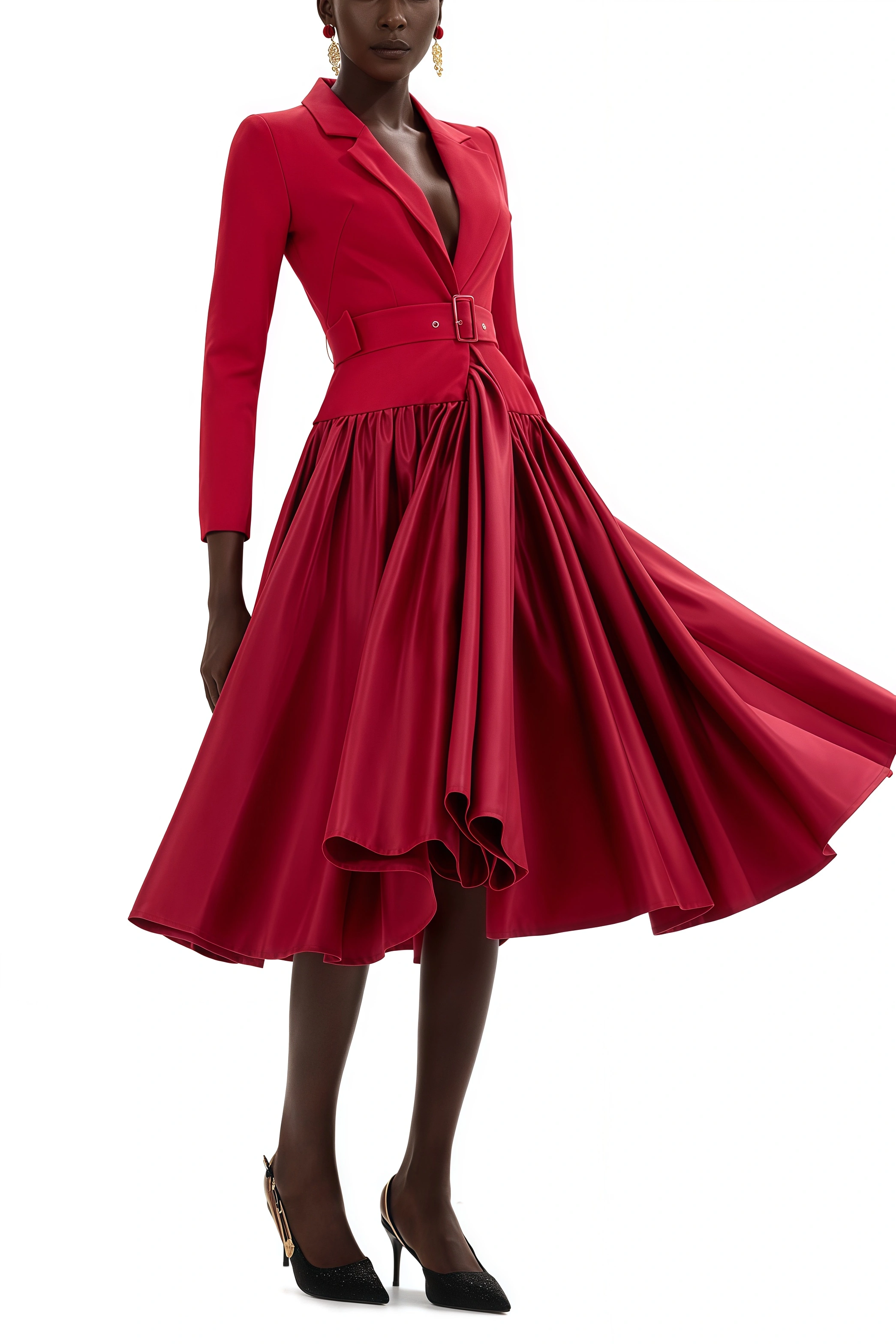 Vole Suit Collar Midi Dress