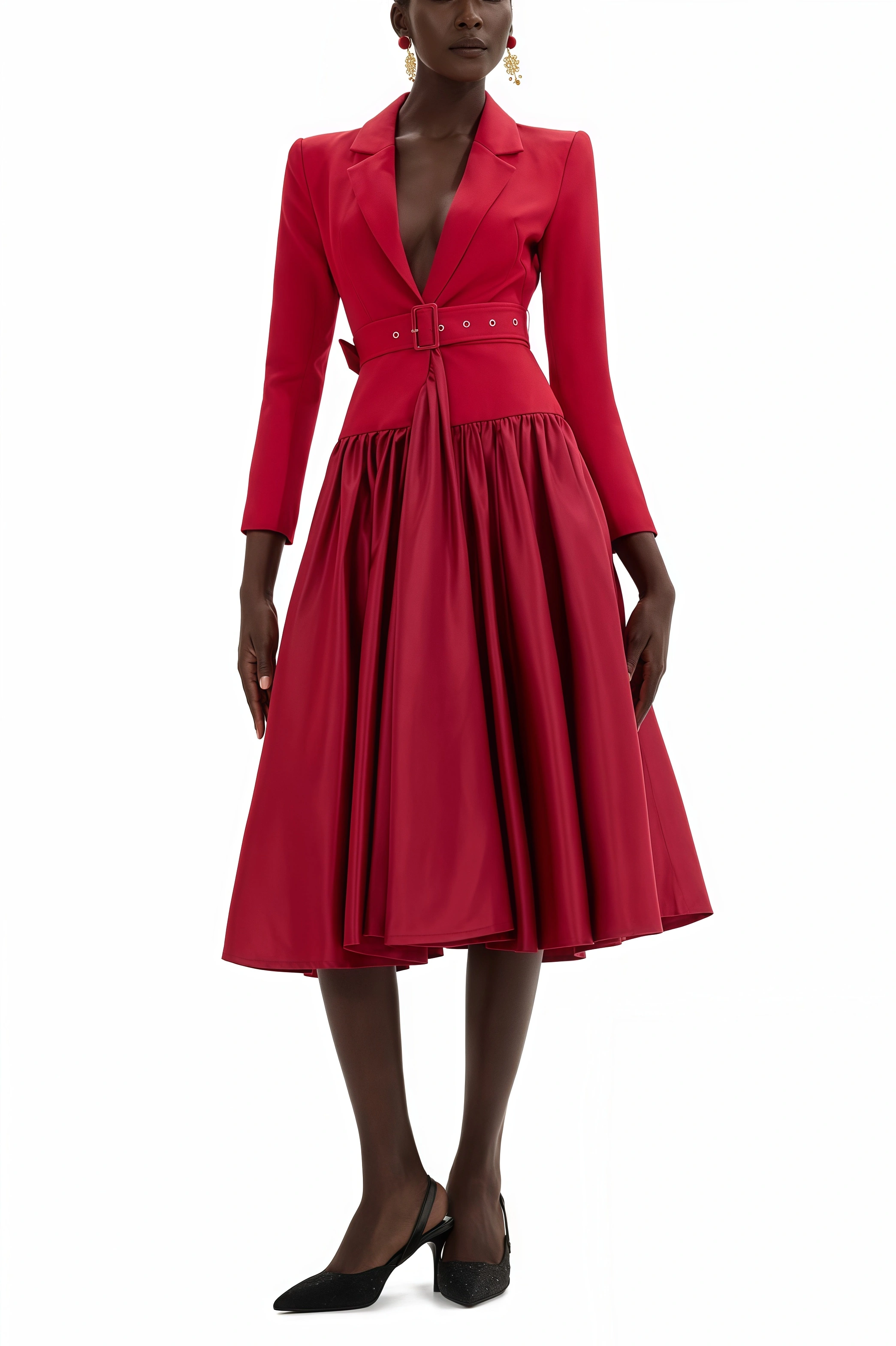 Vole Suit Collar Midi Dress