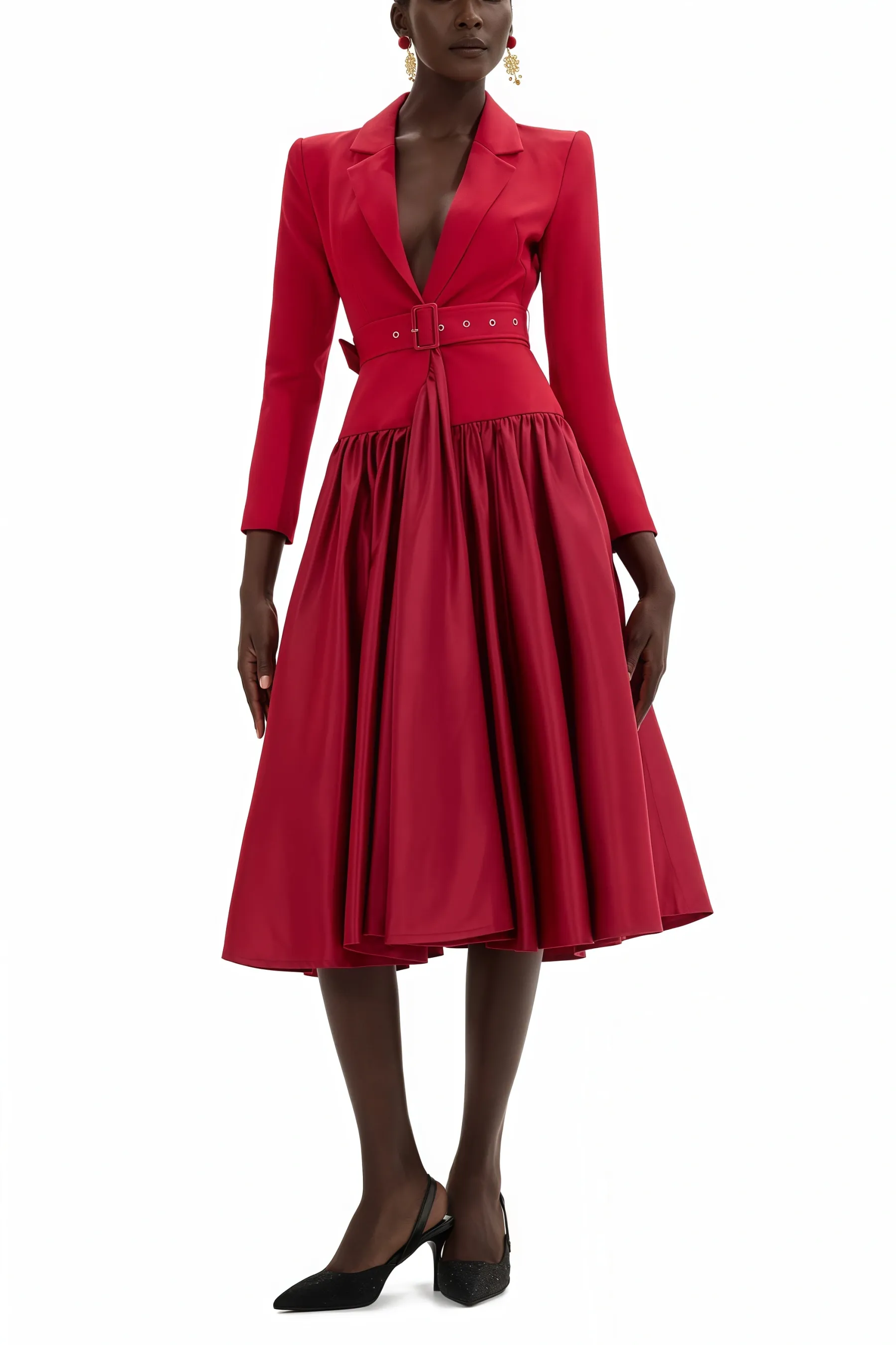 Vole Suit Collar Midi Dress
