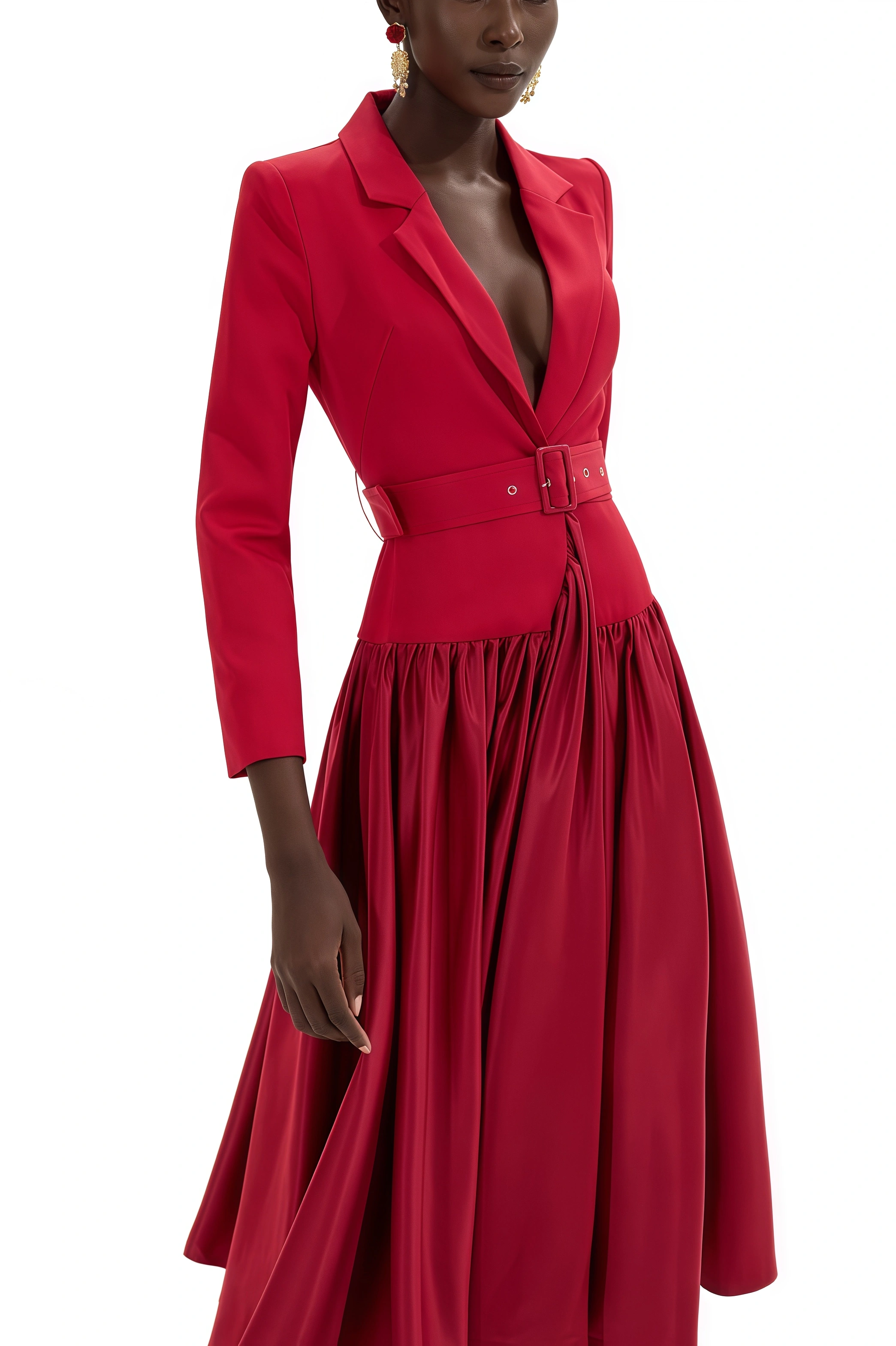 Vole Suit Collar Midi Dress