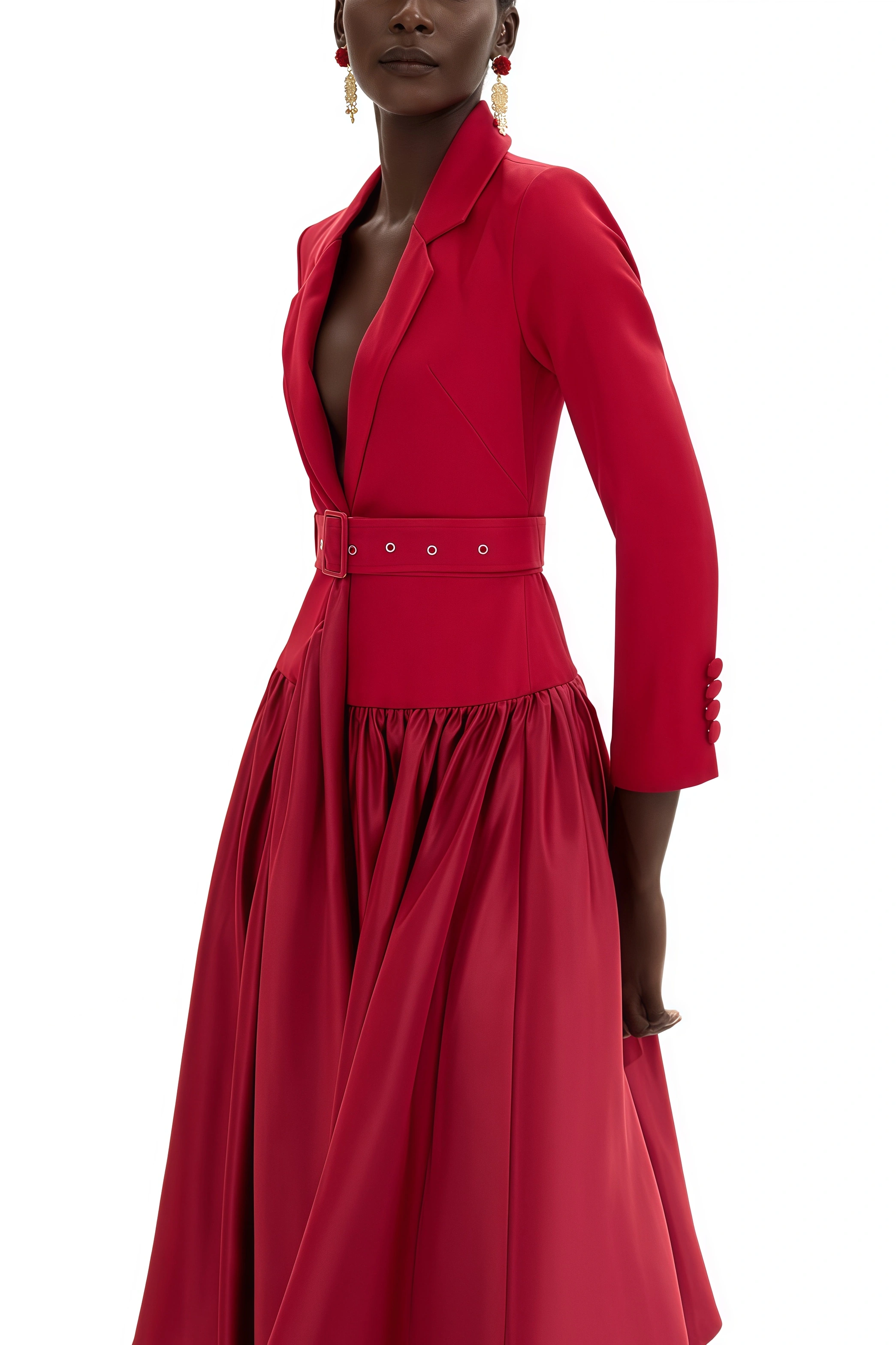Vole Suit Collar Midi Dress