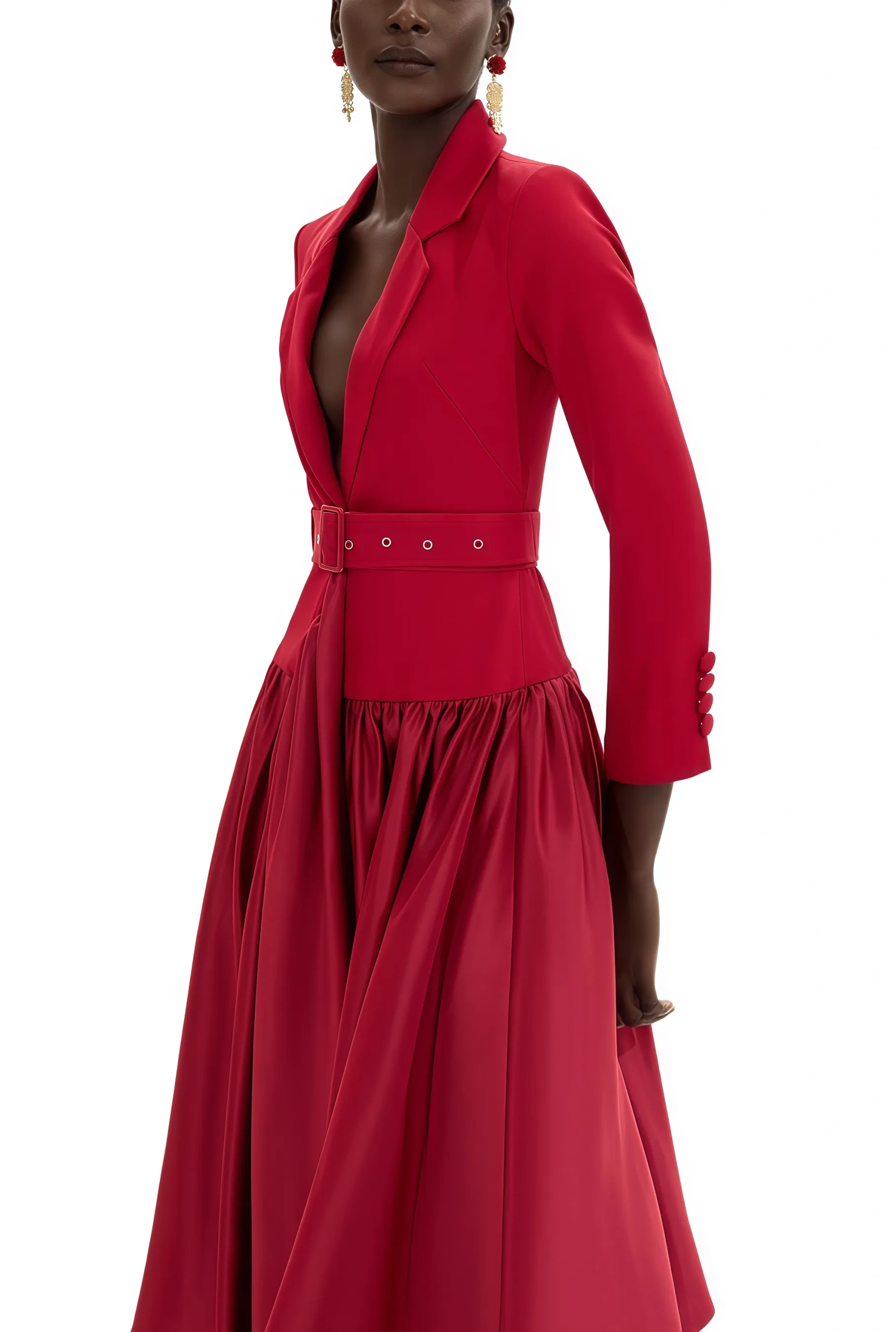 Vole Suit Collar Midi Dress