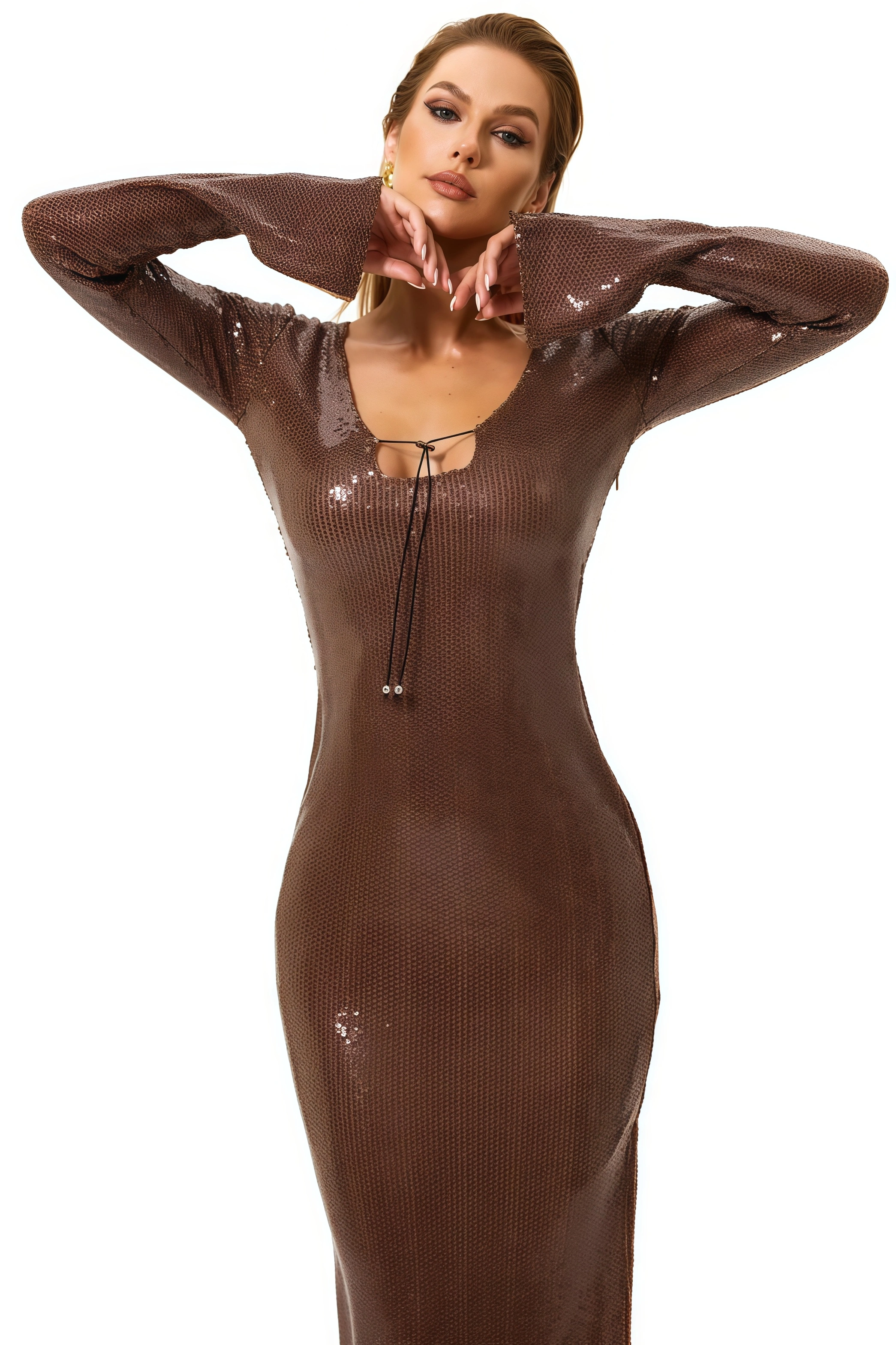 Aria Sequin Long Sleeve Maxi Dress