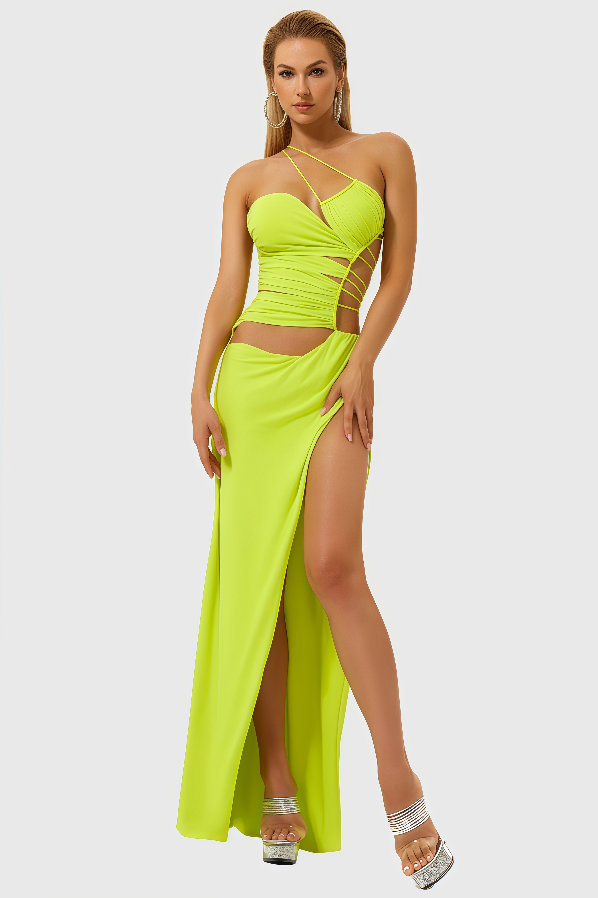 Oliver One Shoulder High Slit Midi Dress