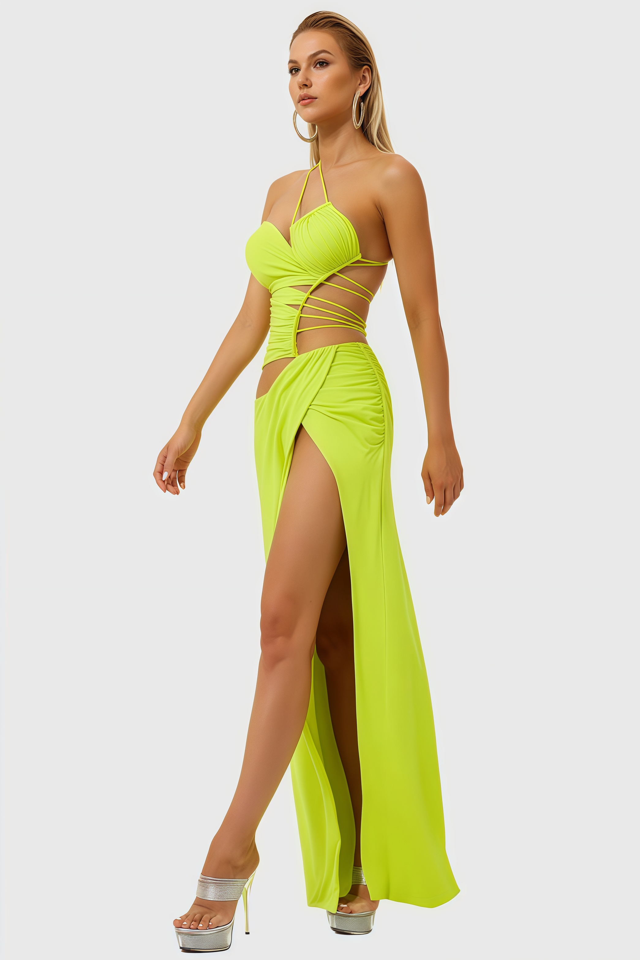 Oliver One Shoulder High Slit Midi Dress