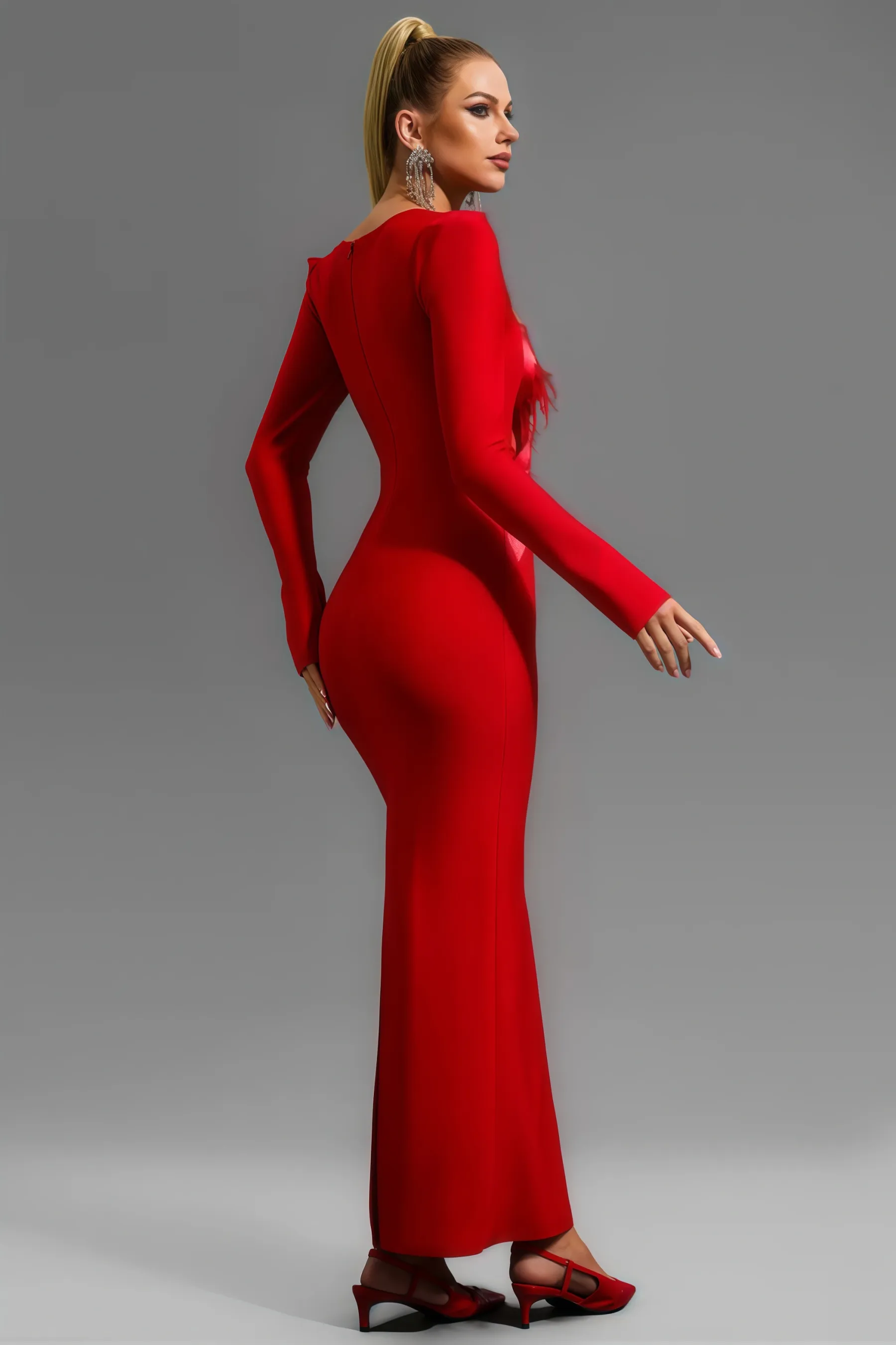 Qearl 3D Flower Feather Cut Out  Maxi Dress
