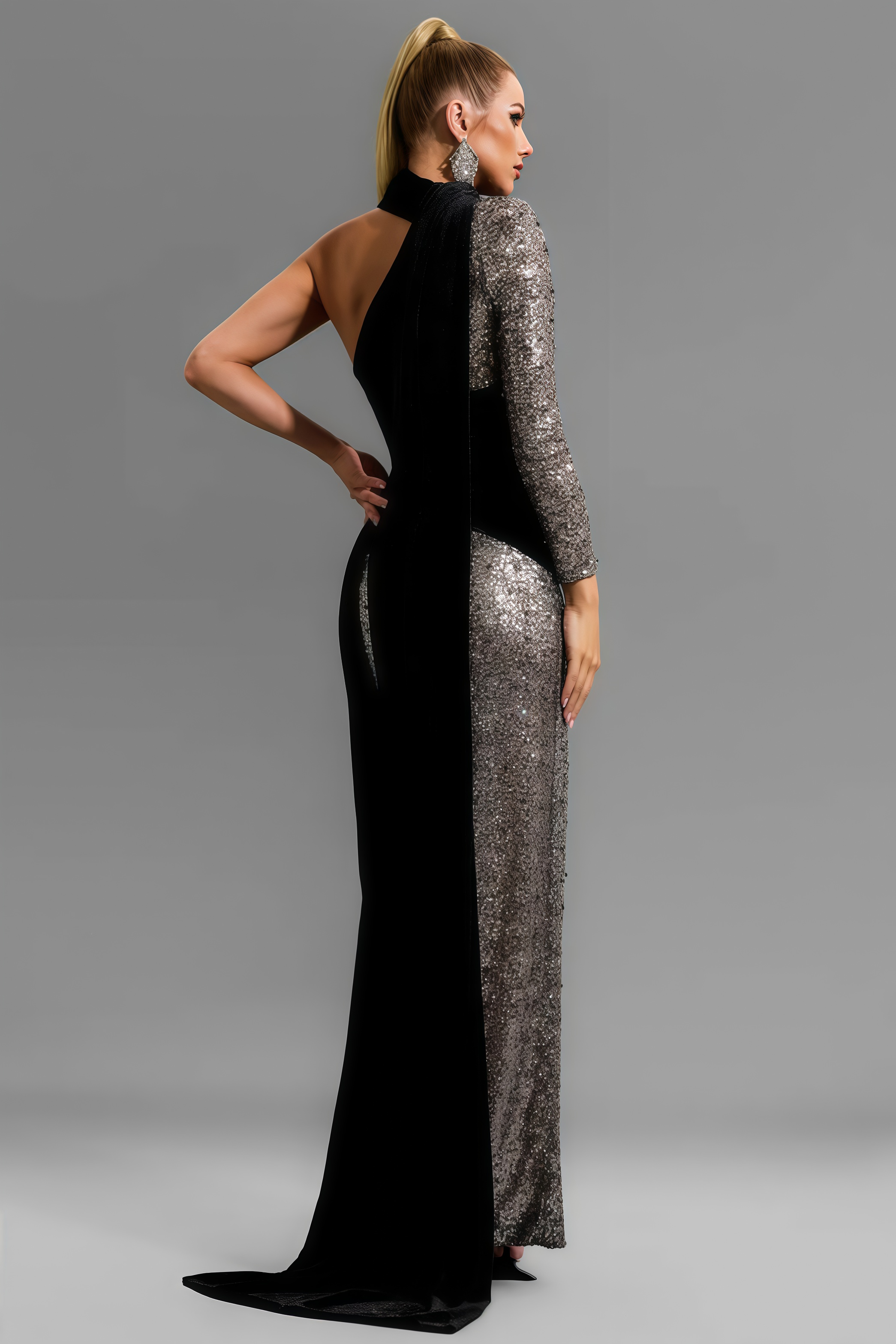 Leo Sequin Splicing Cut Out Maxi Dress