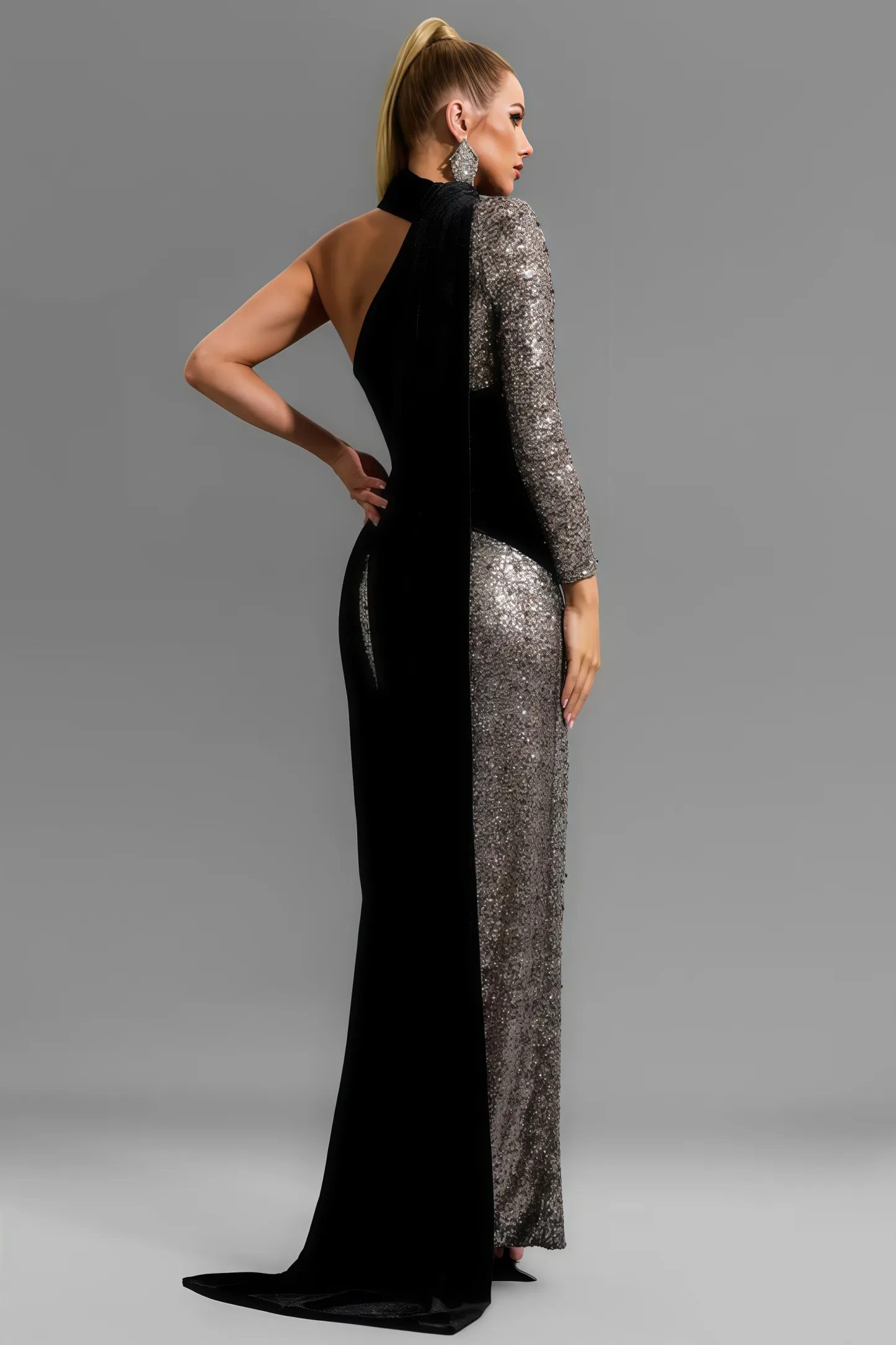 Leo Sequin Splicing Cut Out Maxi Dress