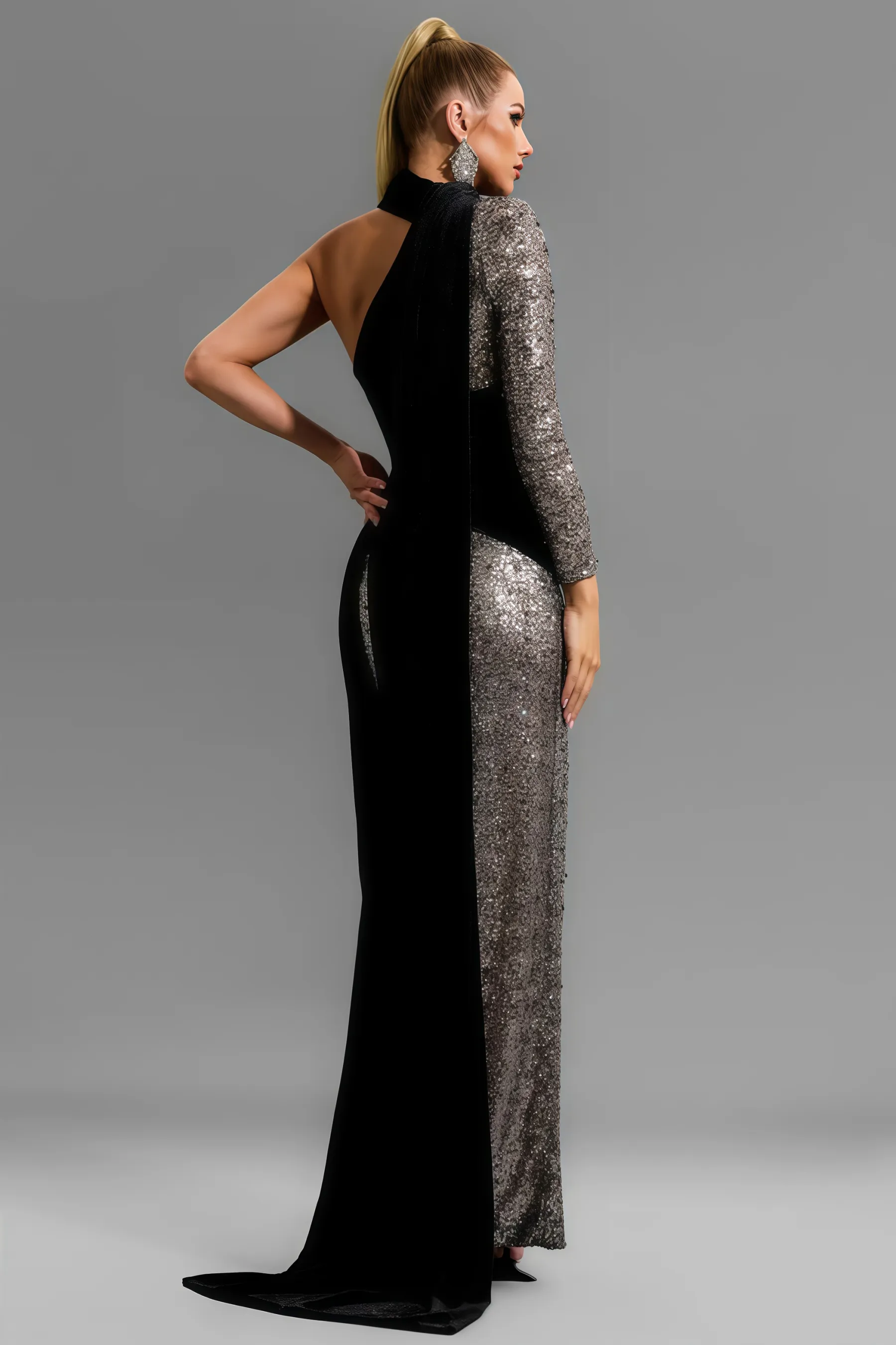 Leo Sequin Splicing Cut Out Maxi Dress