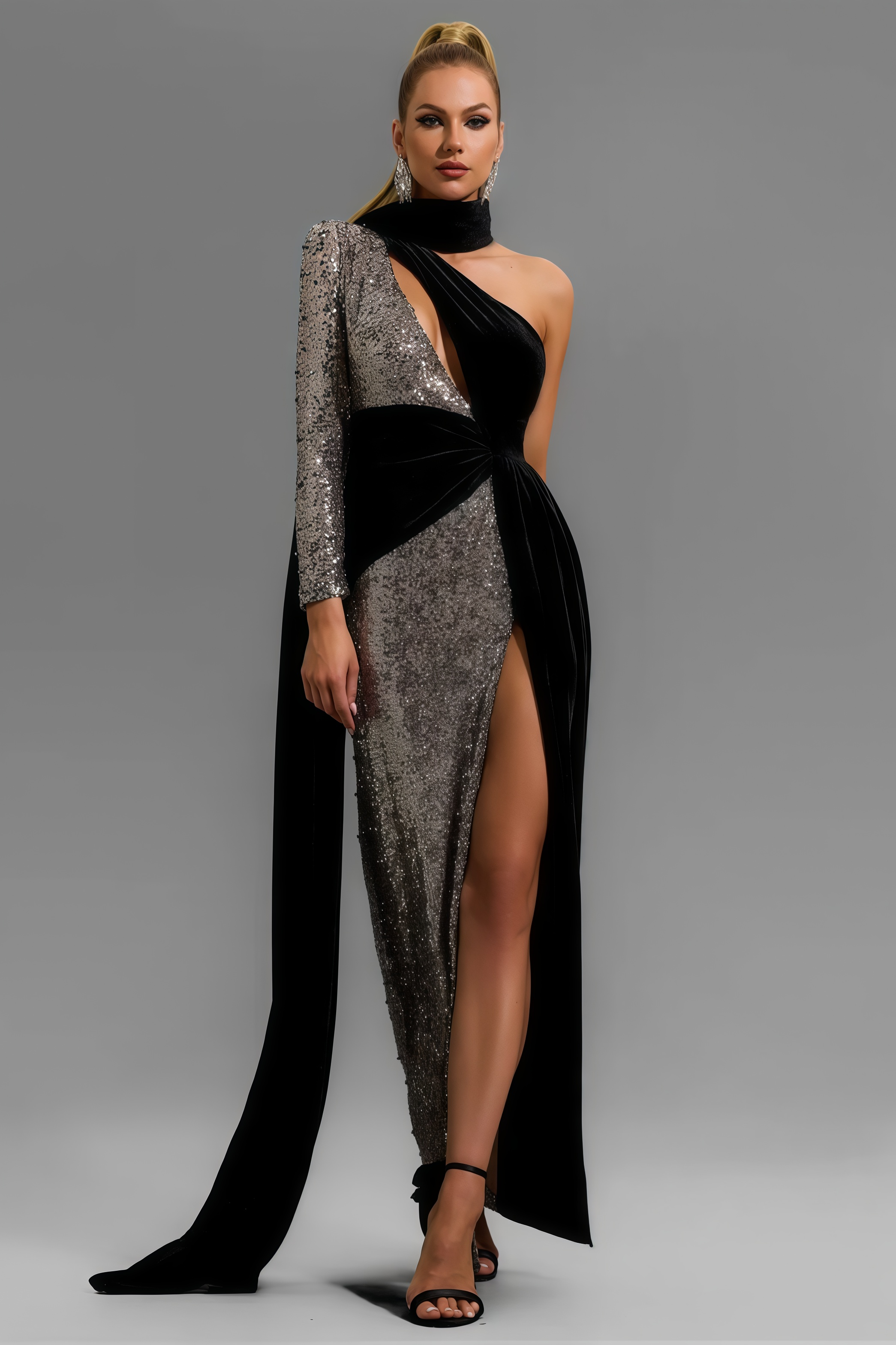 Leo Sequin Splicing Cut Out Maxi Dress