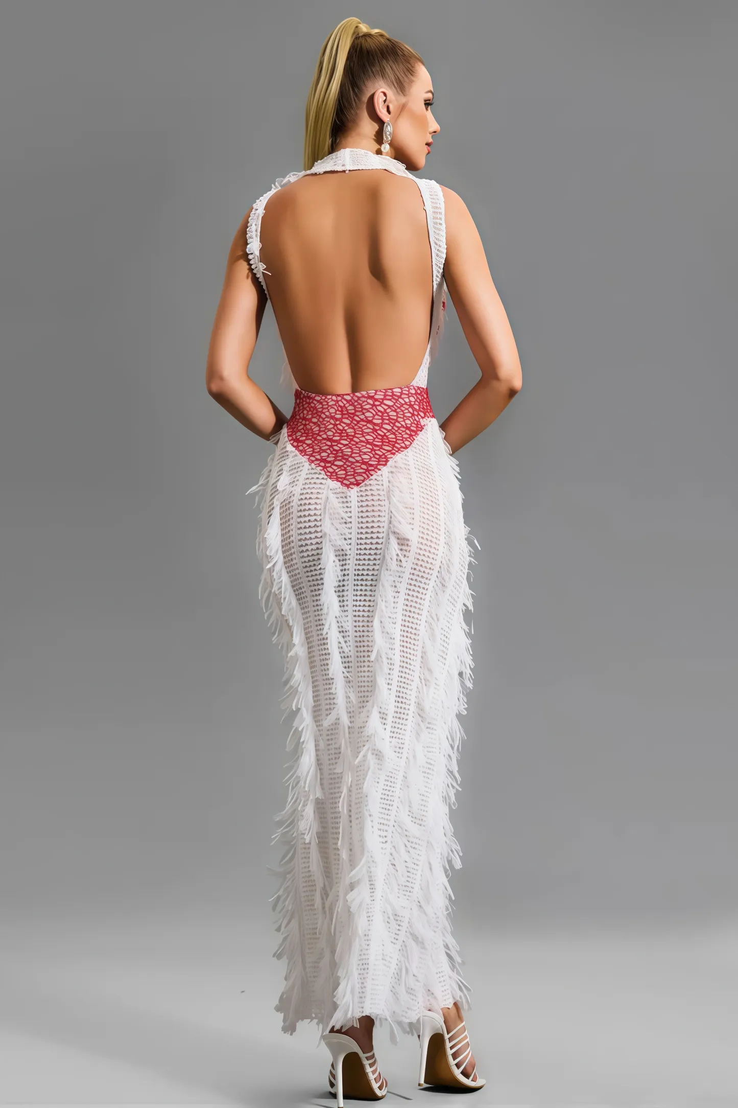 Elva Lace Spliced See-Through Midi Dress