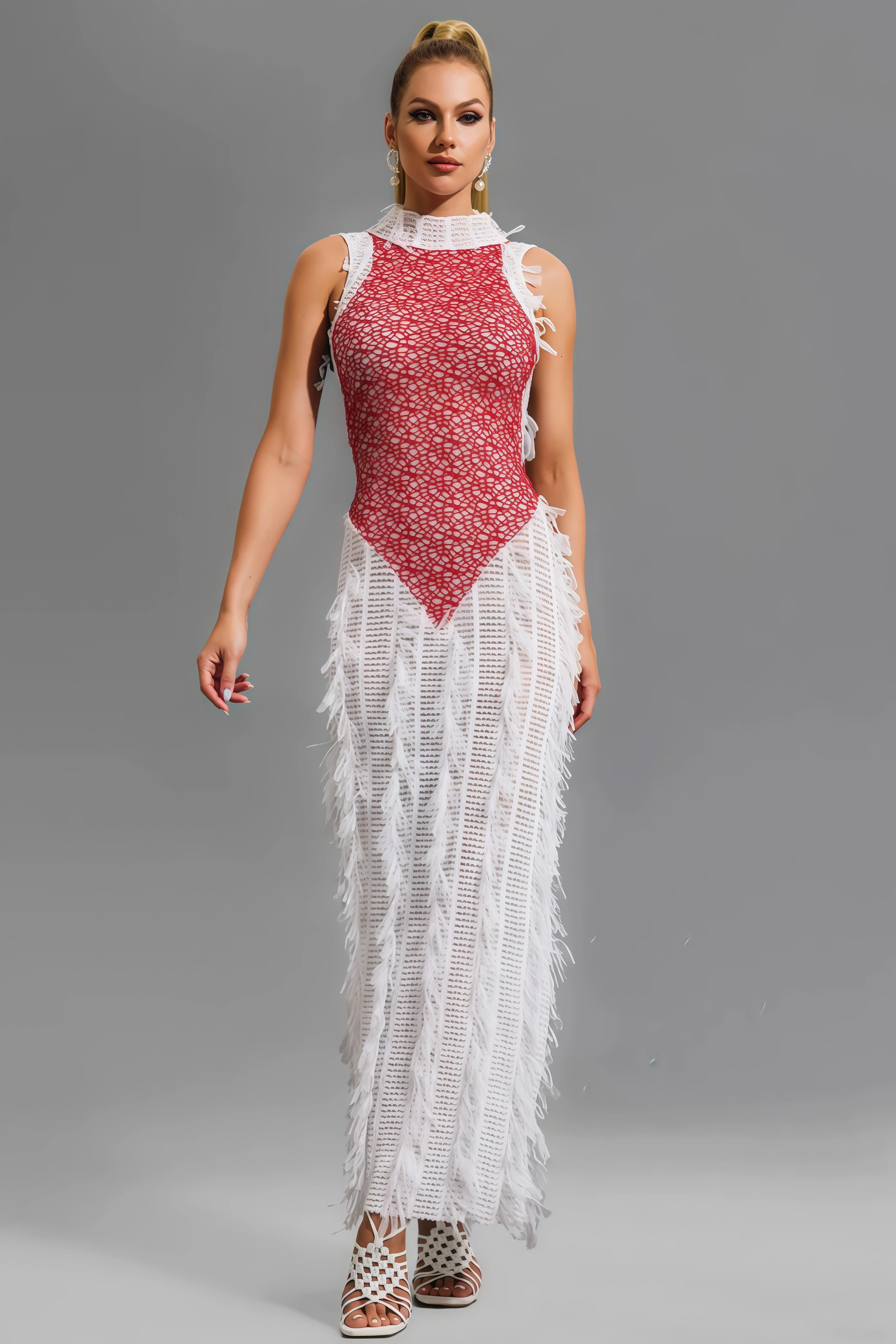 Elva Lace Spliced See-Through Midi Dress